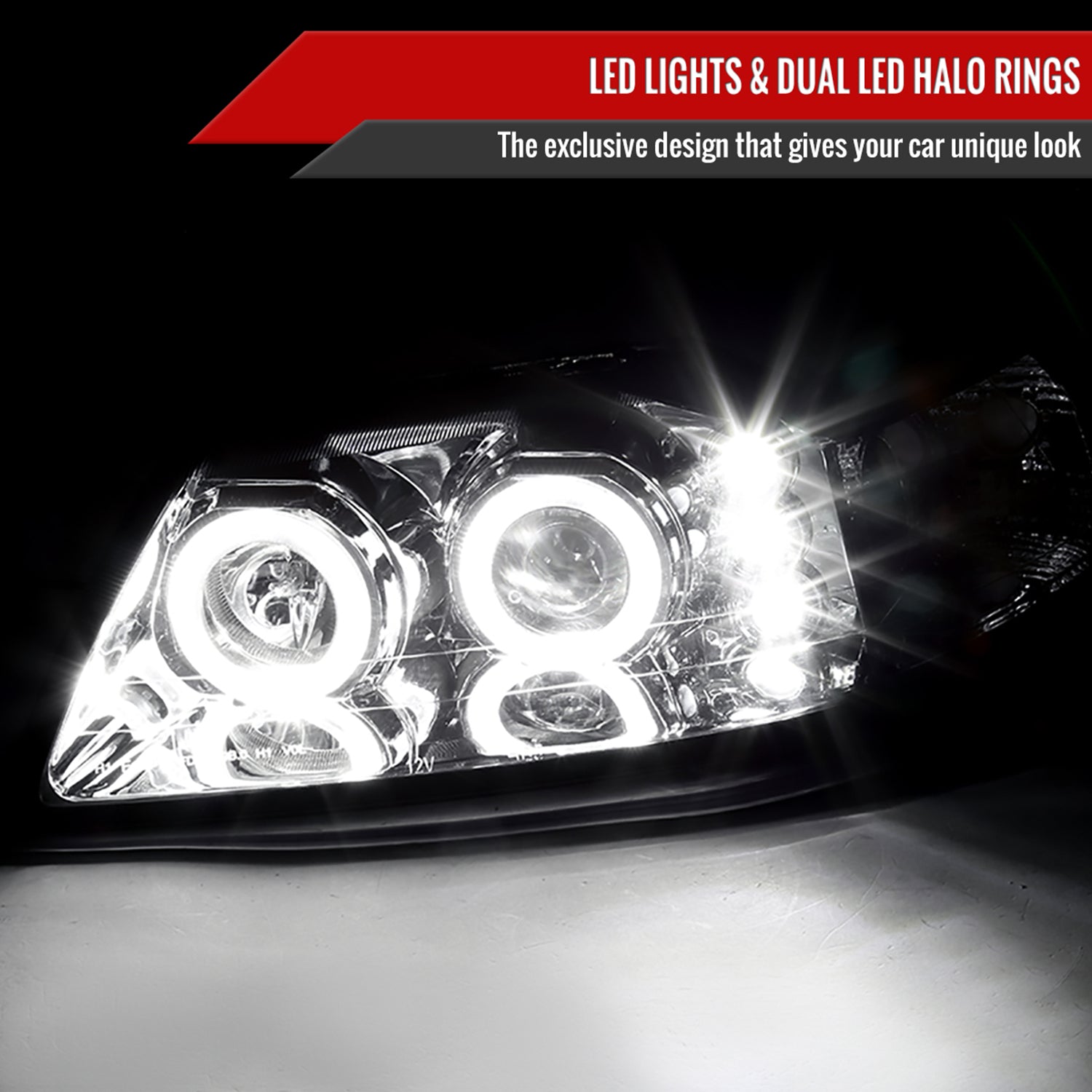 1999-2004 Ford Mustang Dual Halo V2 Projector Headlights Chrome/Clear Lens