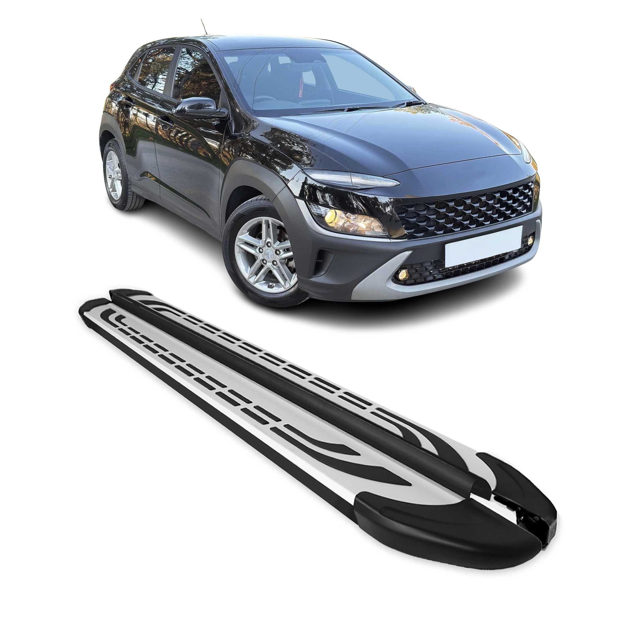 2018-2023 Hyundai Kona Running Boards Side Steps Silver & Black