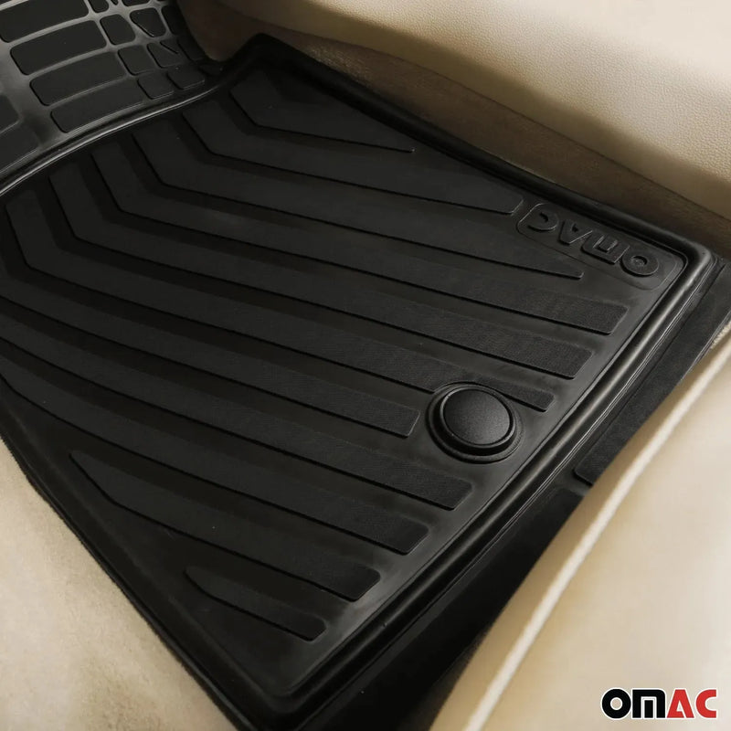 OMAC Car Floor Mats All Weather Rubber Semi Custom Black Heavy Duty Fits Set