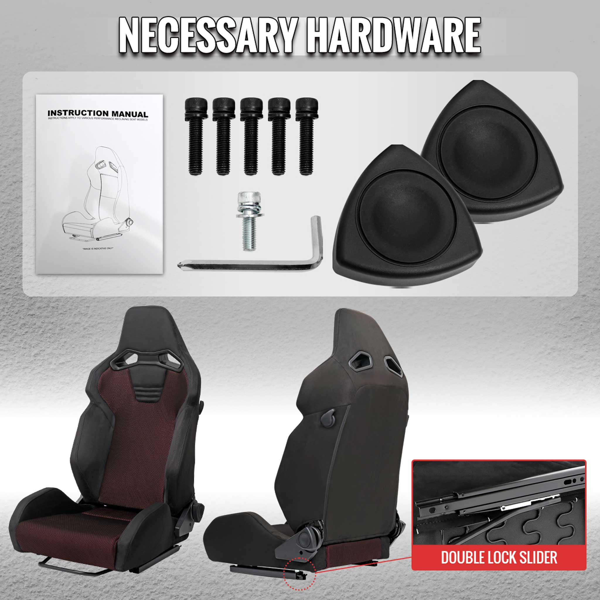 Universal Racing Seat Black Suede Red Bird Eye Mesh Cloth Double Black Stitch