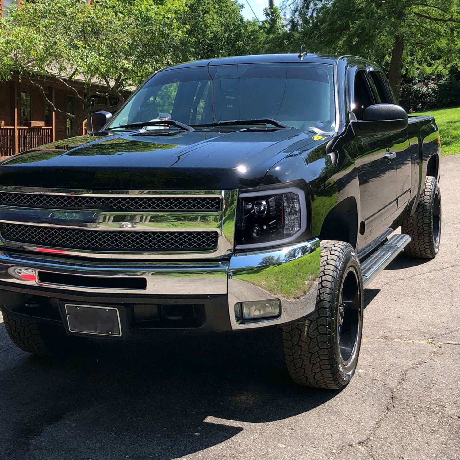 2007-2013 Chevy Silverado 1500/2500HD 3500HD LED C-Bar Headlights Glossy Black