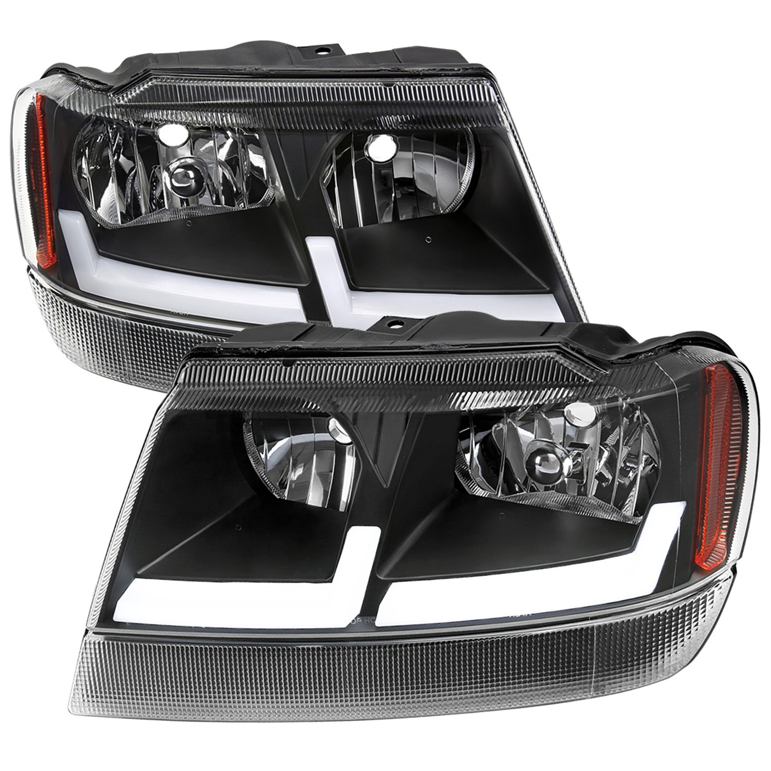 1999-2004 Jeep Grand Cherokee Factory Dual LED Bar Headlights Matt Black/Clear