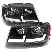 1999-2004 Jeep Grand Cherokee Factory Dual LED Bar Headlights Matt Black/Clear