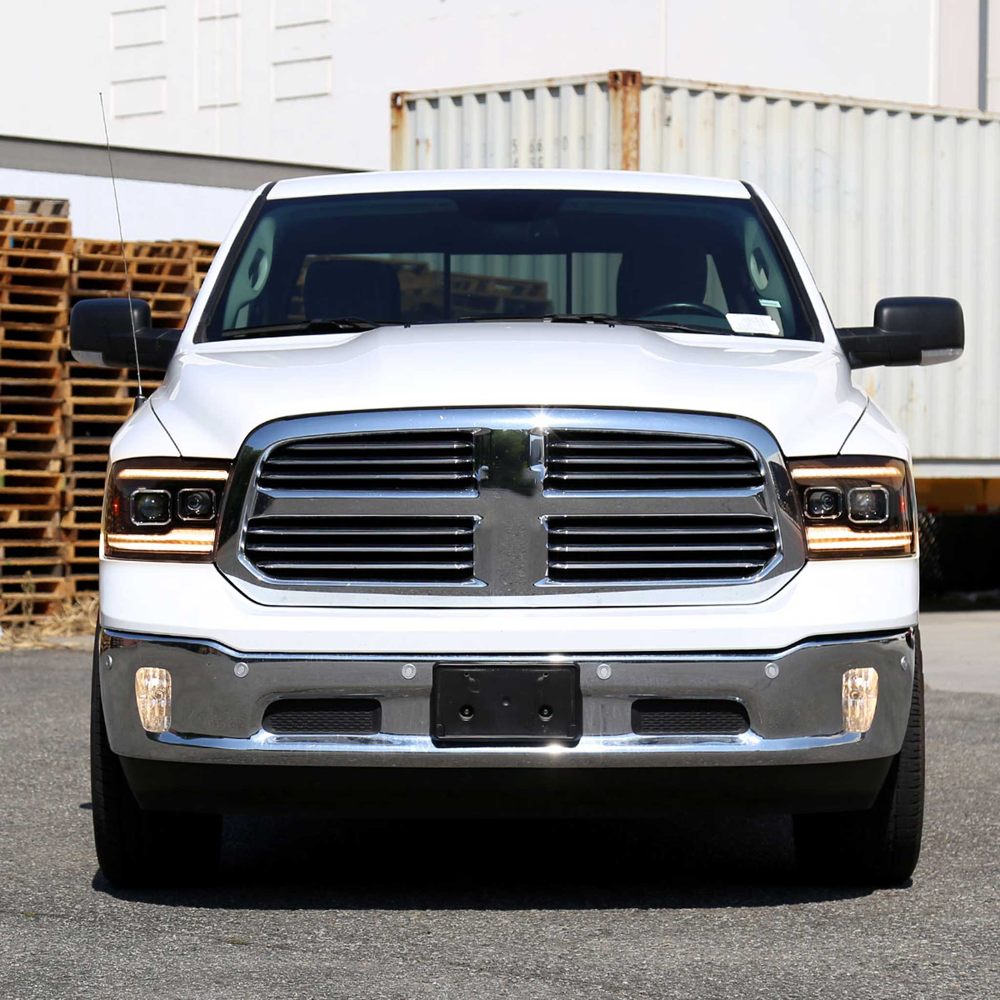 For Dodge RAM 1500 2009-18 / RAM Classic 2019-21 / 2500 3500 2010-18 Amber LED Bar Switchback Projector Headlights Matte Black Housing Clear Lens