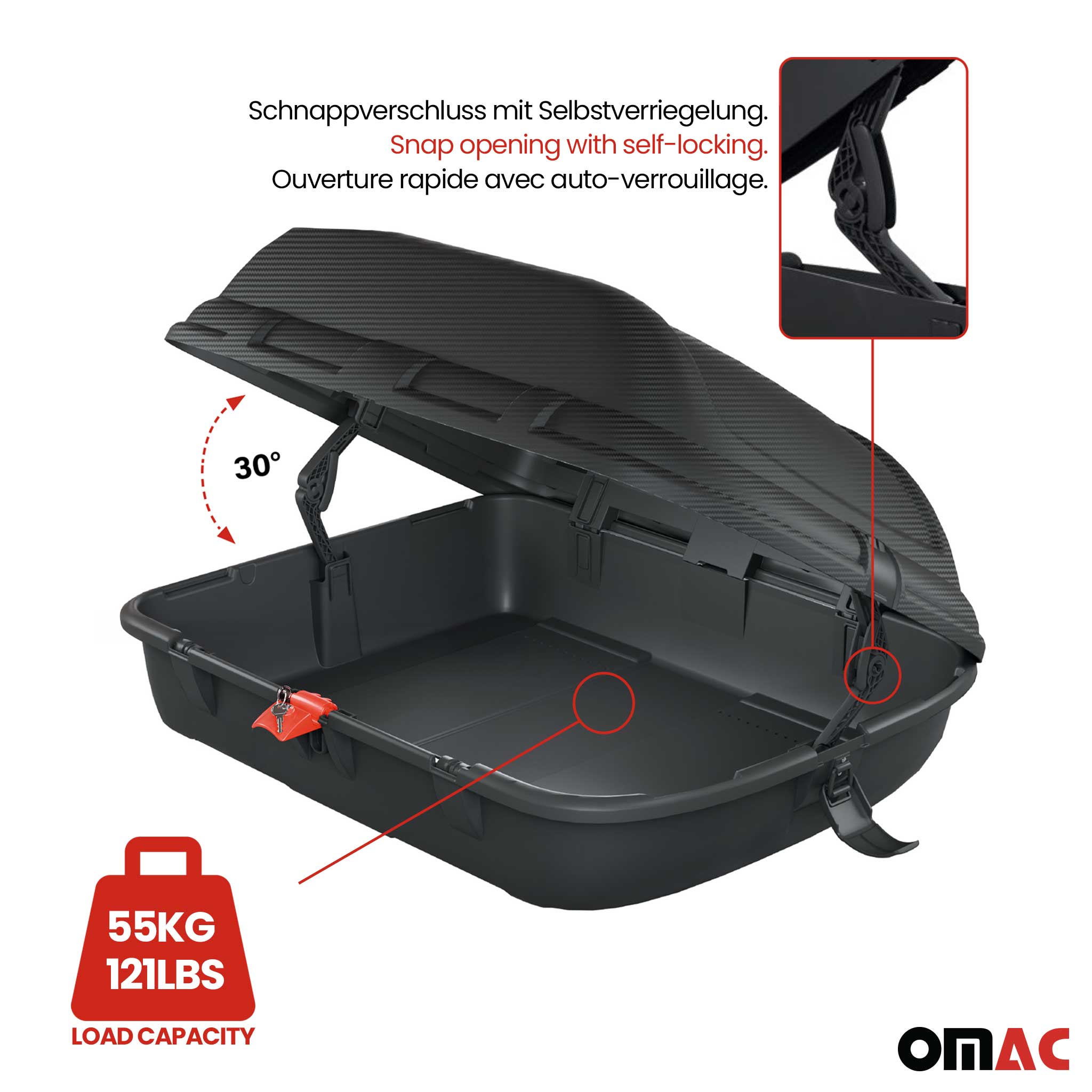 OMAC Car Rooftop Cargo Box Luggage Carrier 9.5 Cubic Feet Carbon Fiber Textured