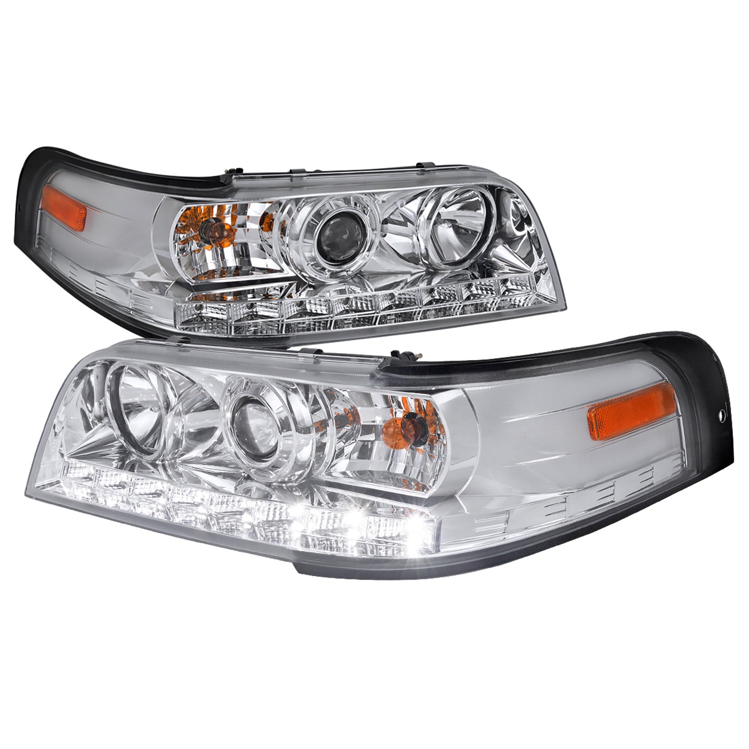 1998-2011 Ford Crown Victoria Projector Headlights LED Light Strip Chrome