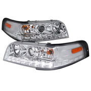 1998-2011 Ford Crown Victoria Projector Headlights LED Light Strip Chrome