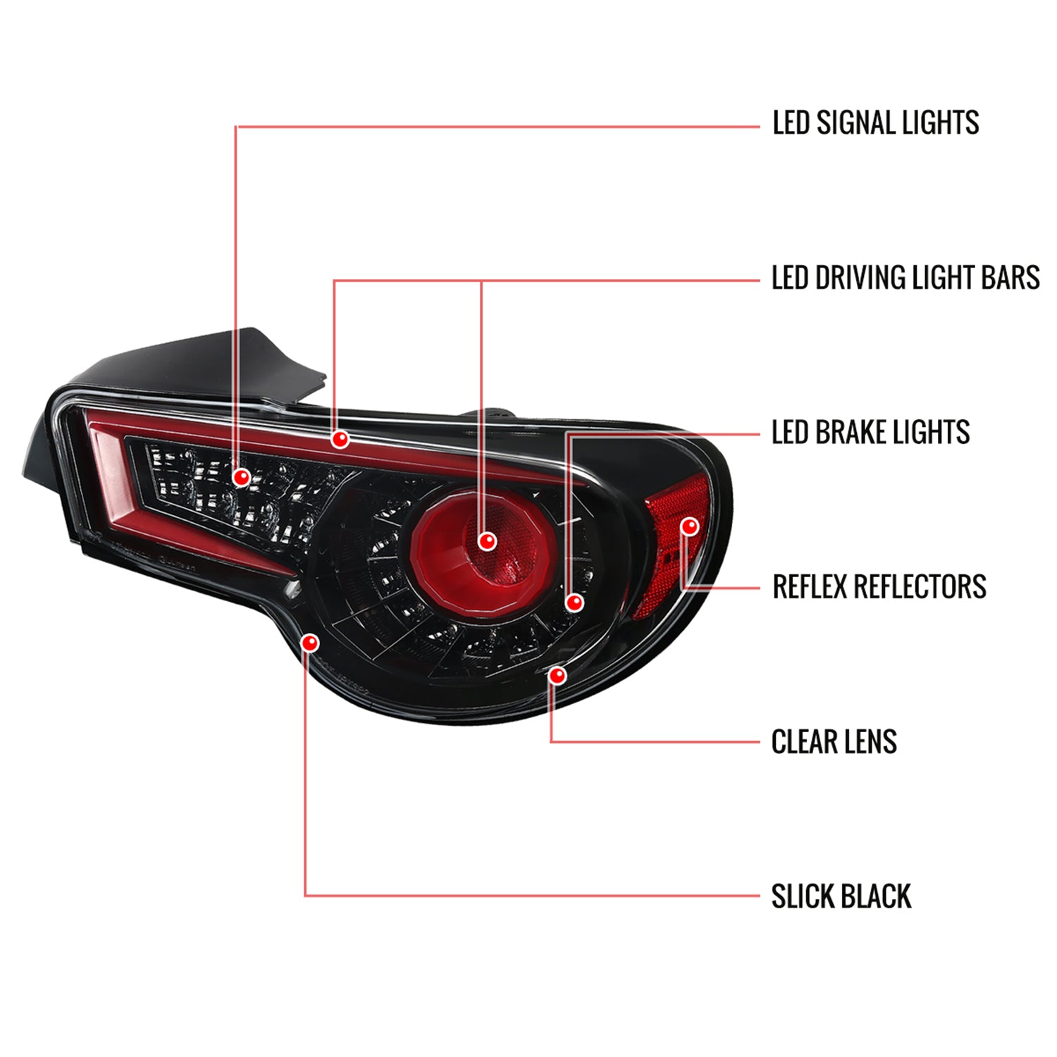 2012-2016 Scion FRS/ Subaru BRZ/ Toyota 86 LED Tail Lights Jet Black/Clear