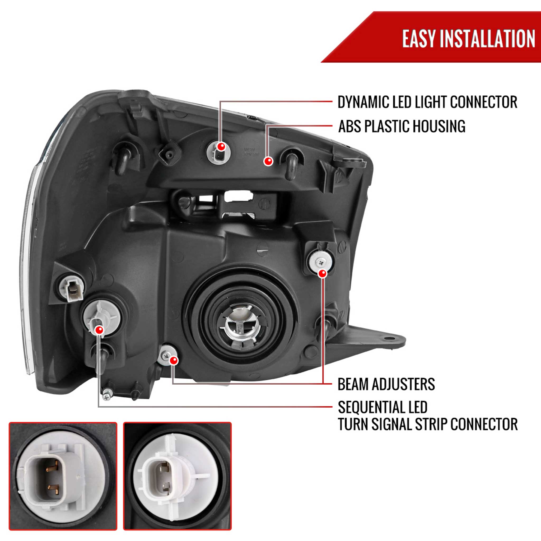 For Chevrolet Equinox 2005-2009 Headlights Switchback LED Bar Turn Signal Matte Black Housing Clear Lens
