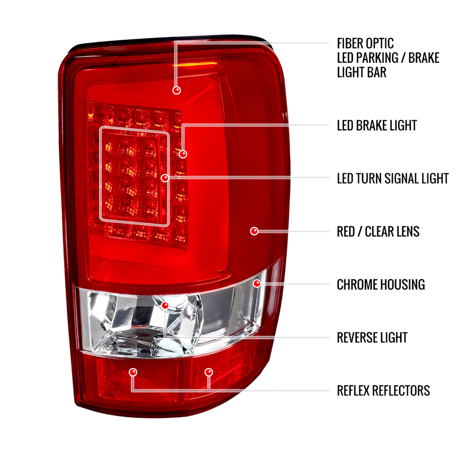 2000-2006 Chevy Suburban/Tahoe/Yukon/Yukon XL LED C Bar Tail Lights Chrome/Red
