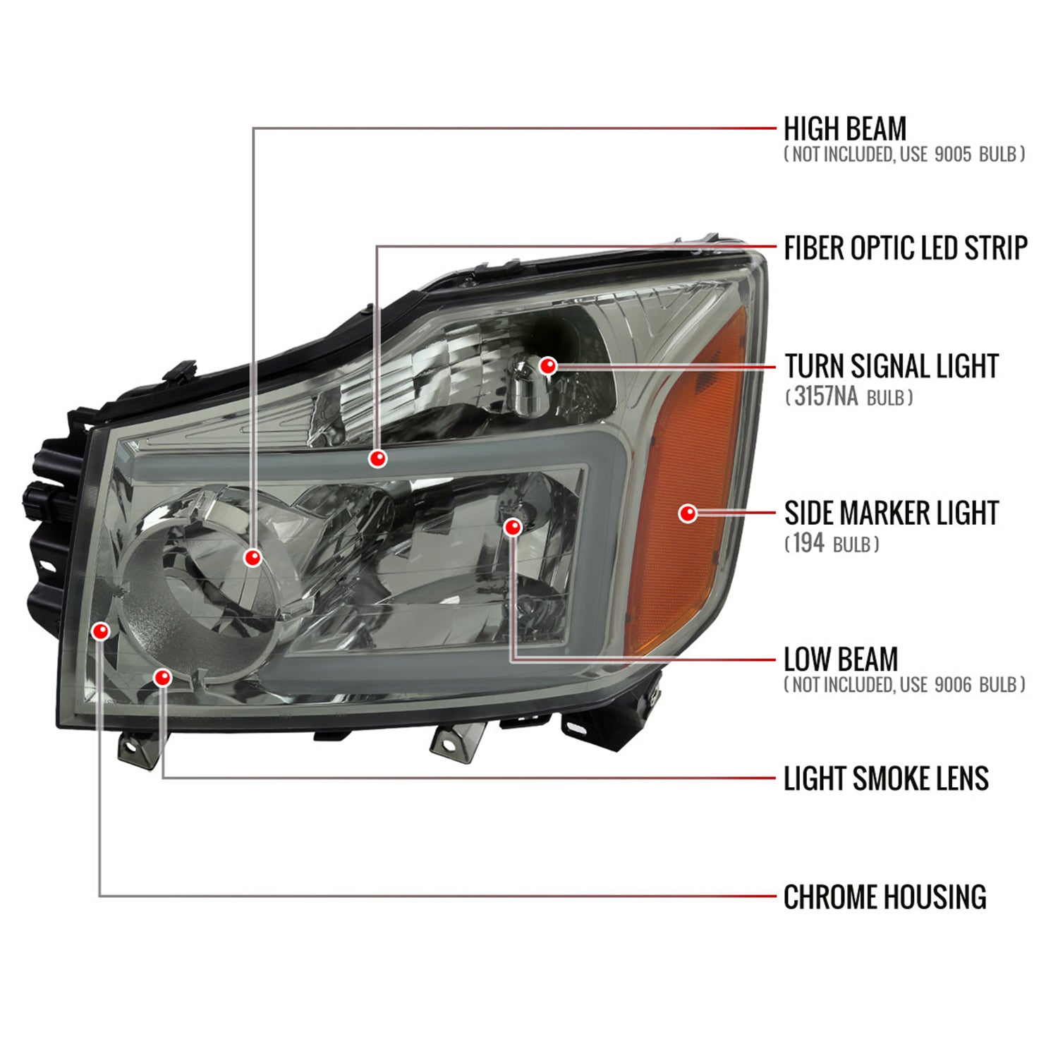 2004-2015 Nissan Titan / 04-2007 Armada LED Bar Factory Headlights Light Smoke