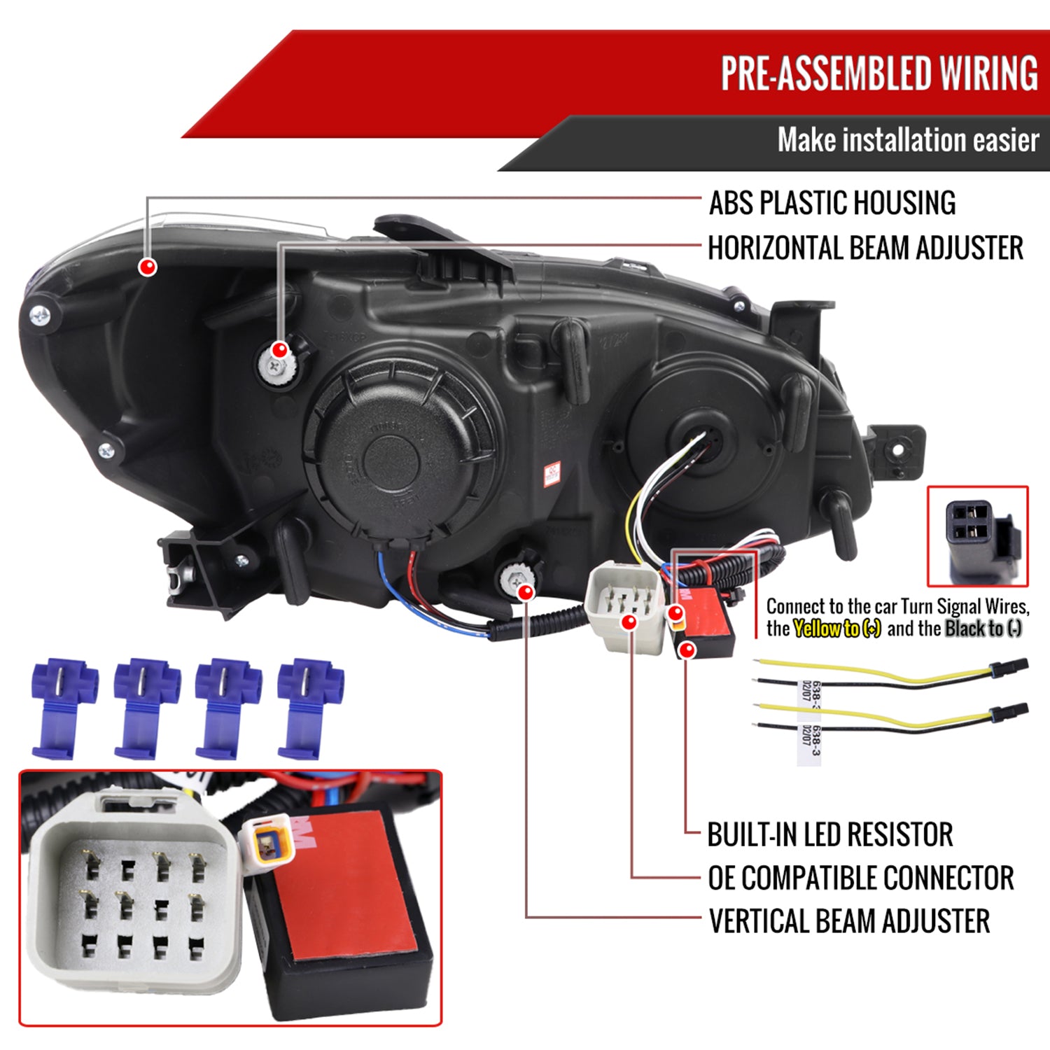 2015-2021 Subaru Impreza WRX/STI LED Bar Sequential Turn Signal Matt Black