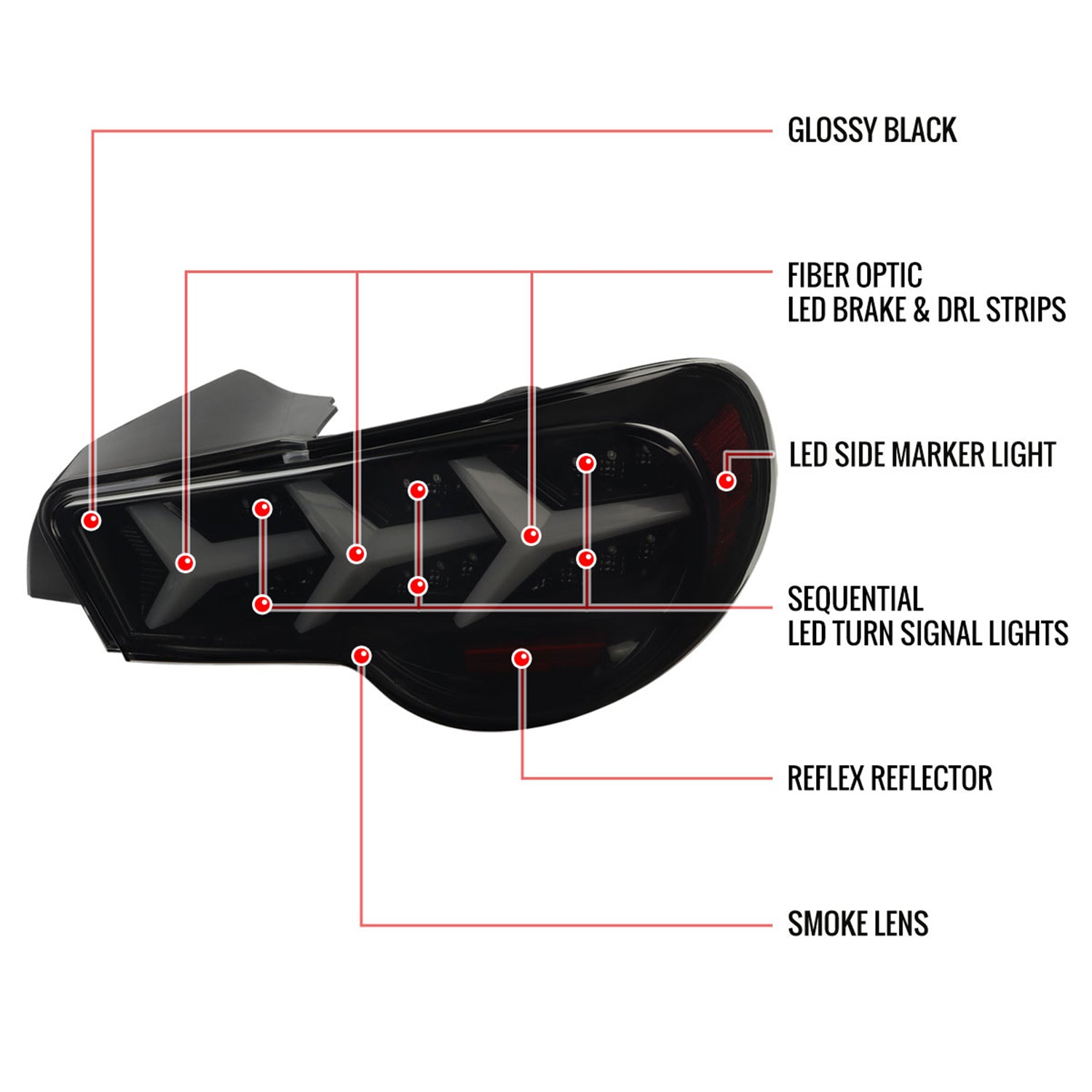 2013-2016 Scion FRS/ Subaru BRZ Lambo LED Tail Lights Glossy Black/Smoke Lens