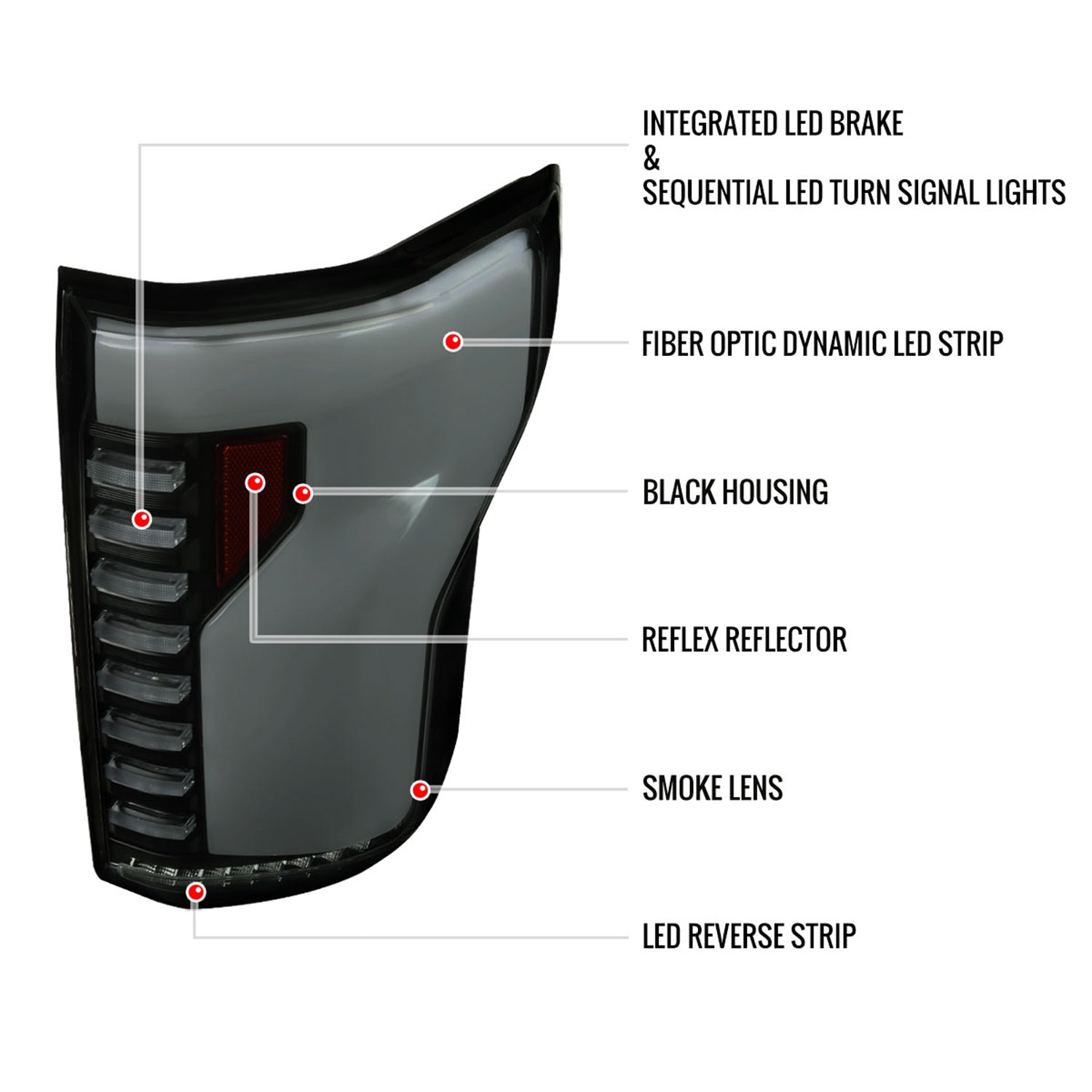 2018-2020 Ford F-150 Turn Signal Animated White LED Bar Tail Light Black/Smoke