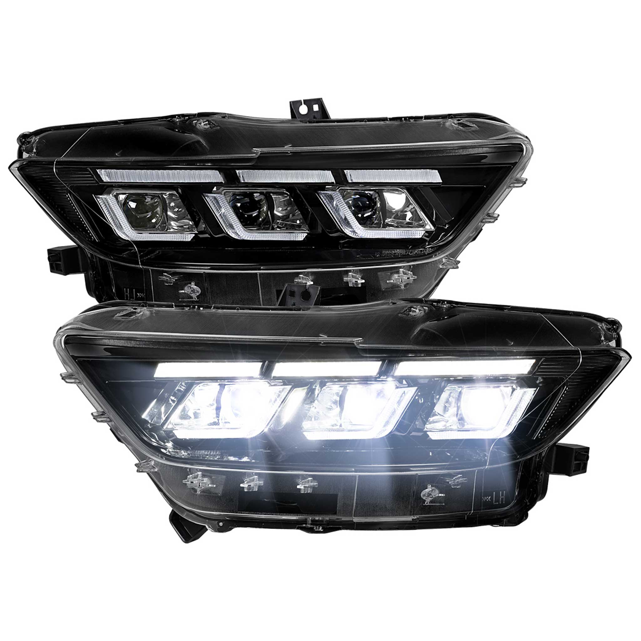For Ford Mustang 2015-2017 Full LED Projector Headlights Sequential Start-Up Black Clear Lens