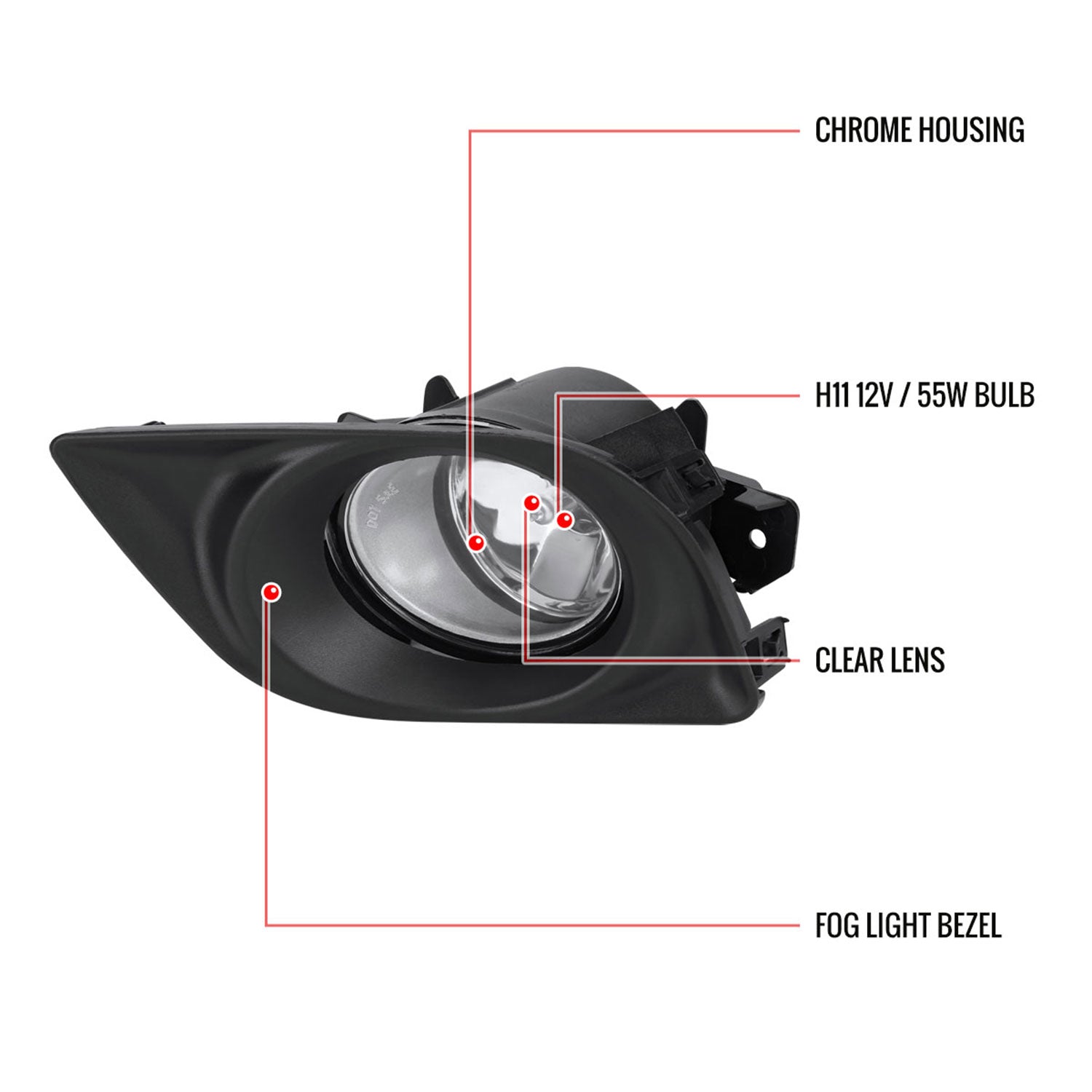 2012-2014 Nissan Versa H11 Fog Lights Kit Switch & Wiring Harness Chrome/Clear