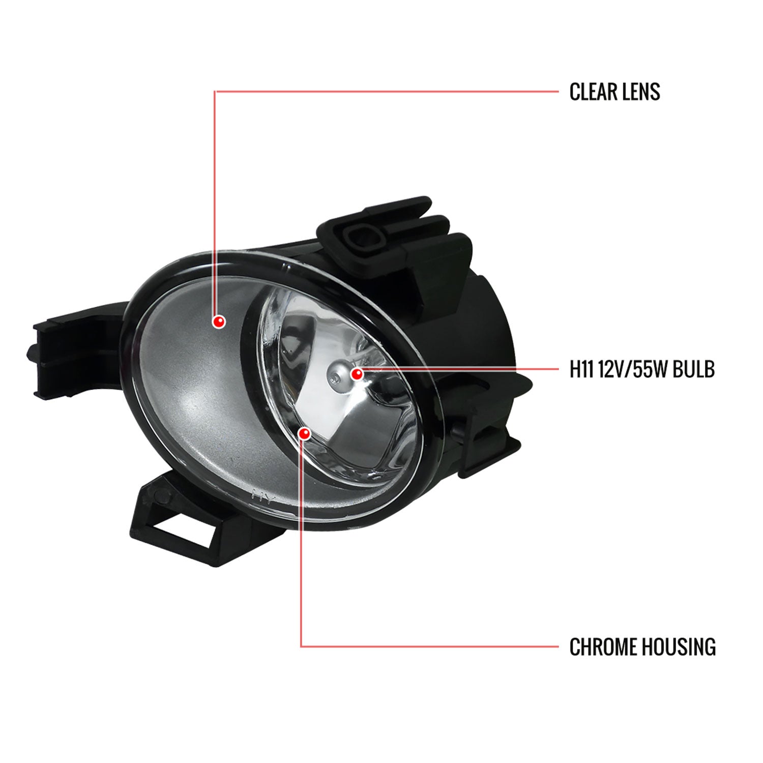 2004-2006 Nissan Quest/Altima H11 Fog Lights Kit Chrome Housing/Clear Lens