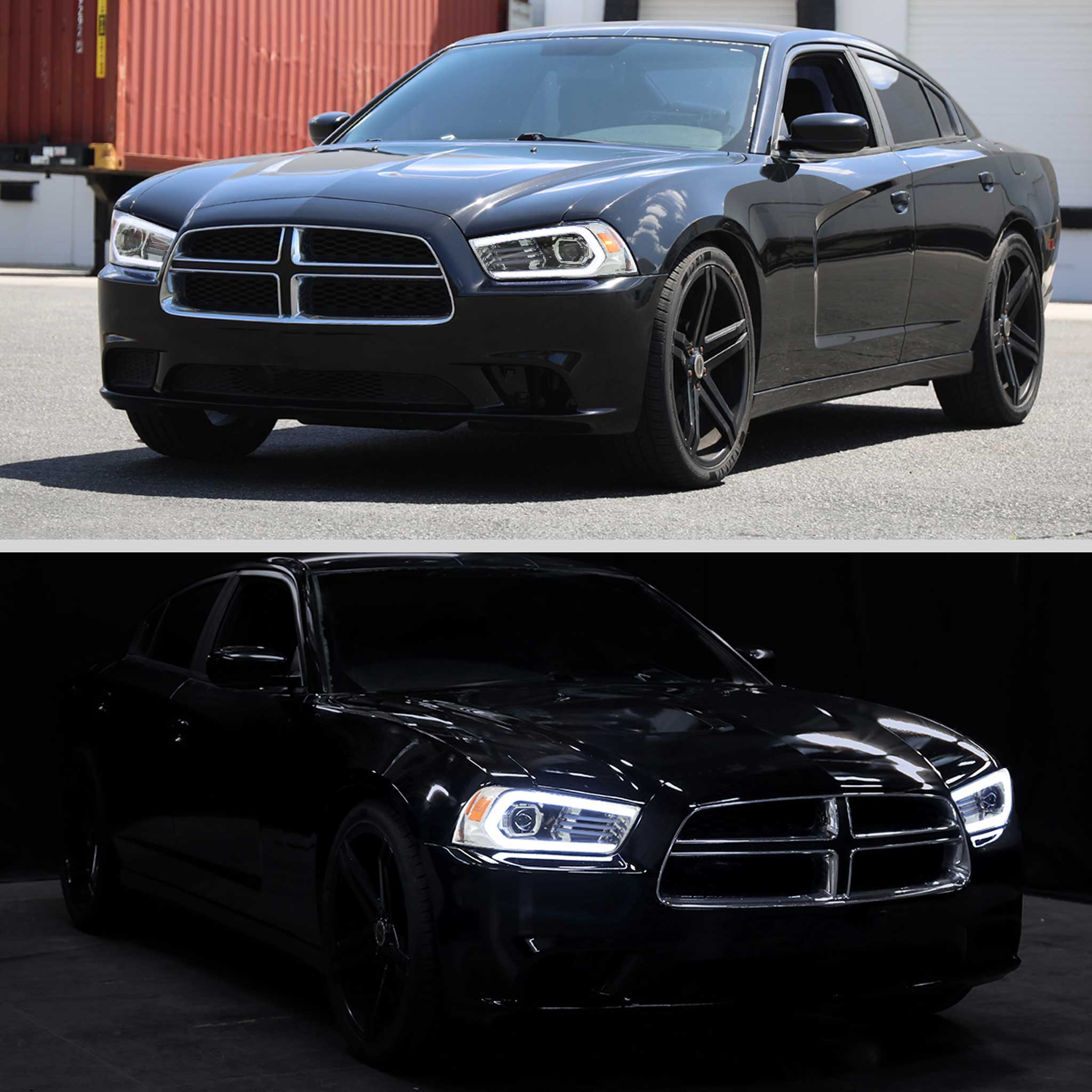 For Dodge Charger 2011-2014 Headlights LED DRL Light Strip Turn Signal Side Marker Chrome Housing Clear Lens