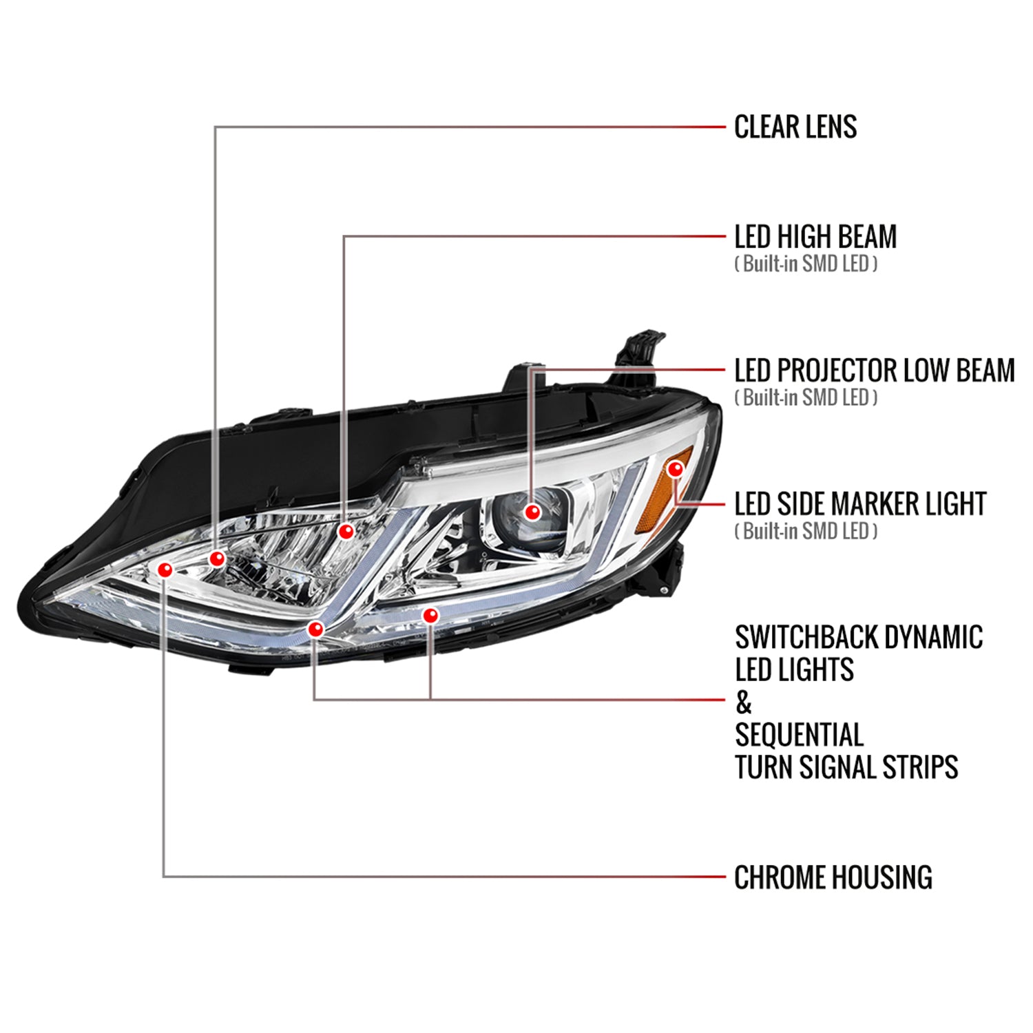 2019-2024 Chevy Malibu Full LED Projector Headlights Turn Signal Chrome