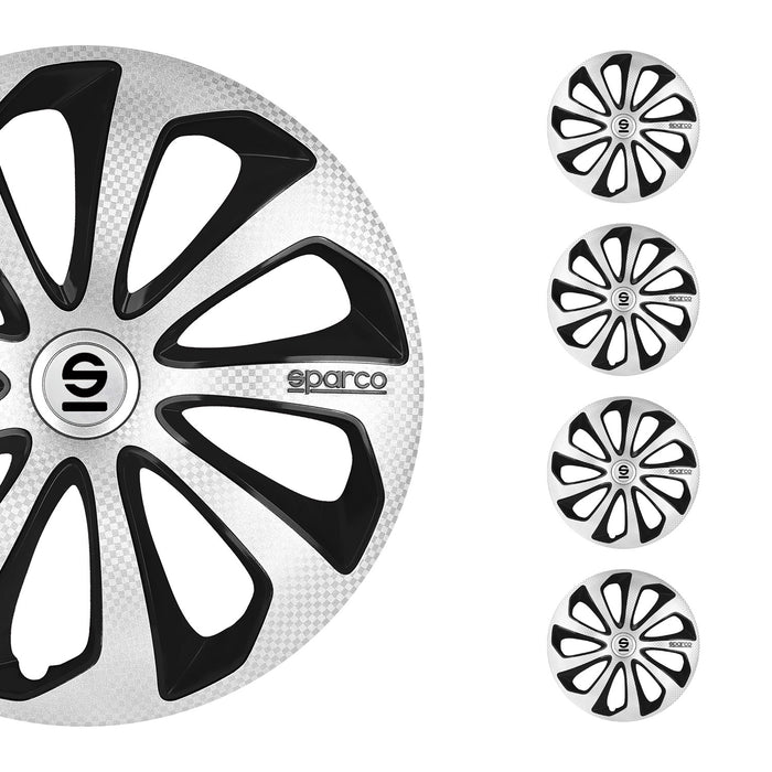 16" Sparco Sicilia Wheel Covers Hubcaps Silver Carbon Black 4 Pcs