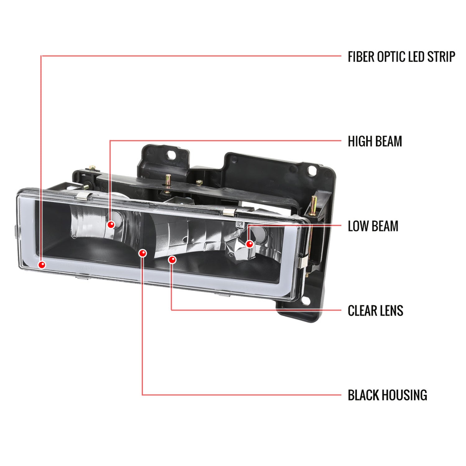 1988-1998 Chevy C/K C10/Tahoe/Sierra/Yukon/Suburban LED Headlights Matte Black