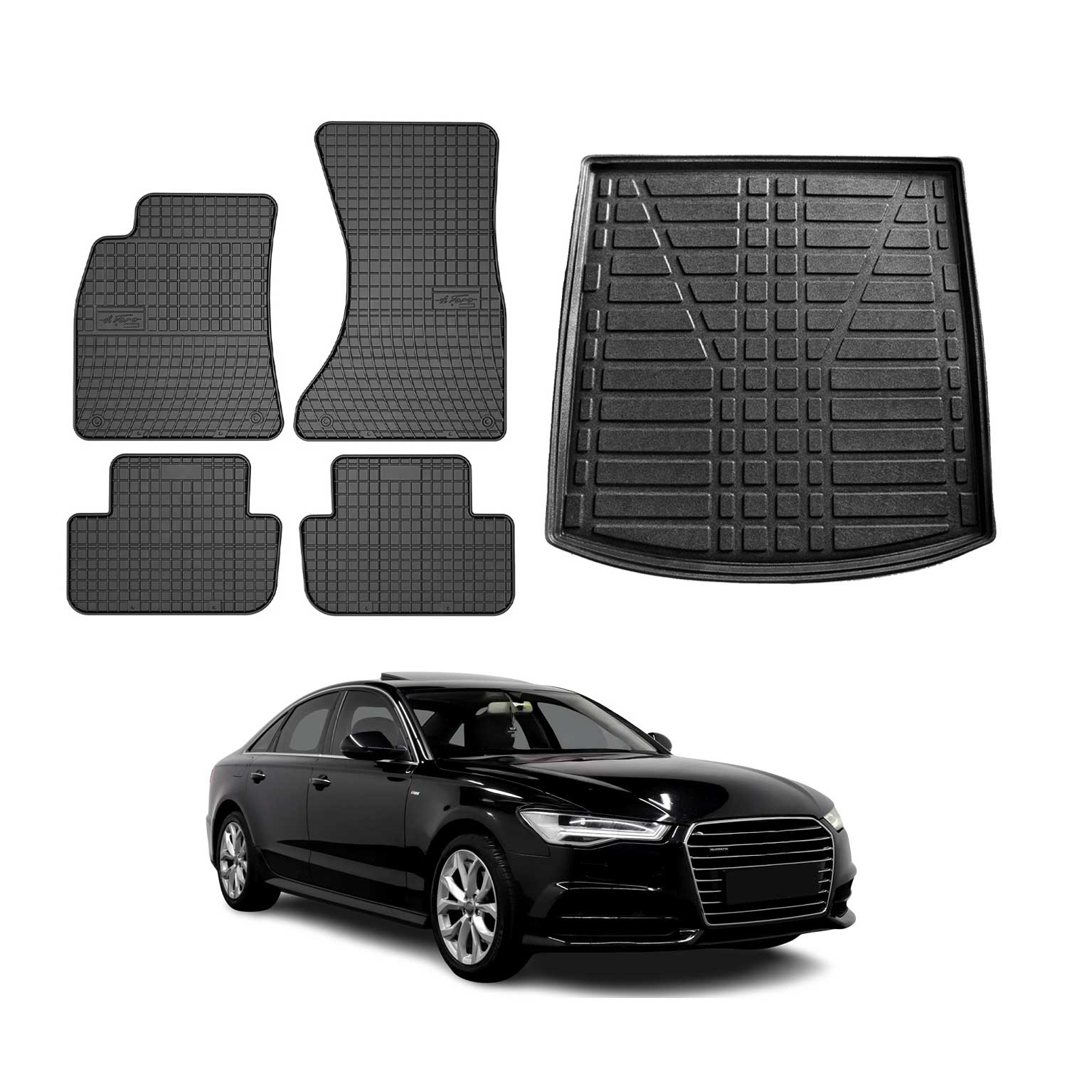 2012-2018 Audi A6 S6 Sedan Floor Mats & Cargo Liner Full Set All Weather Black
