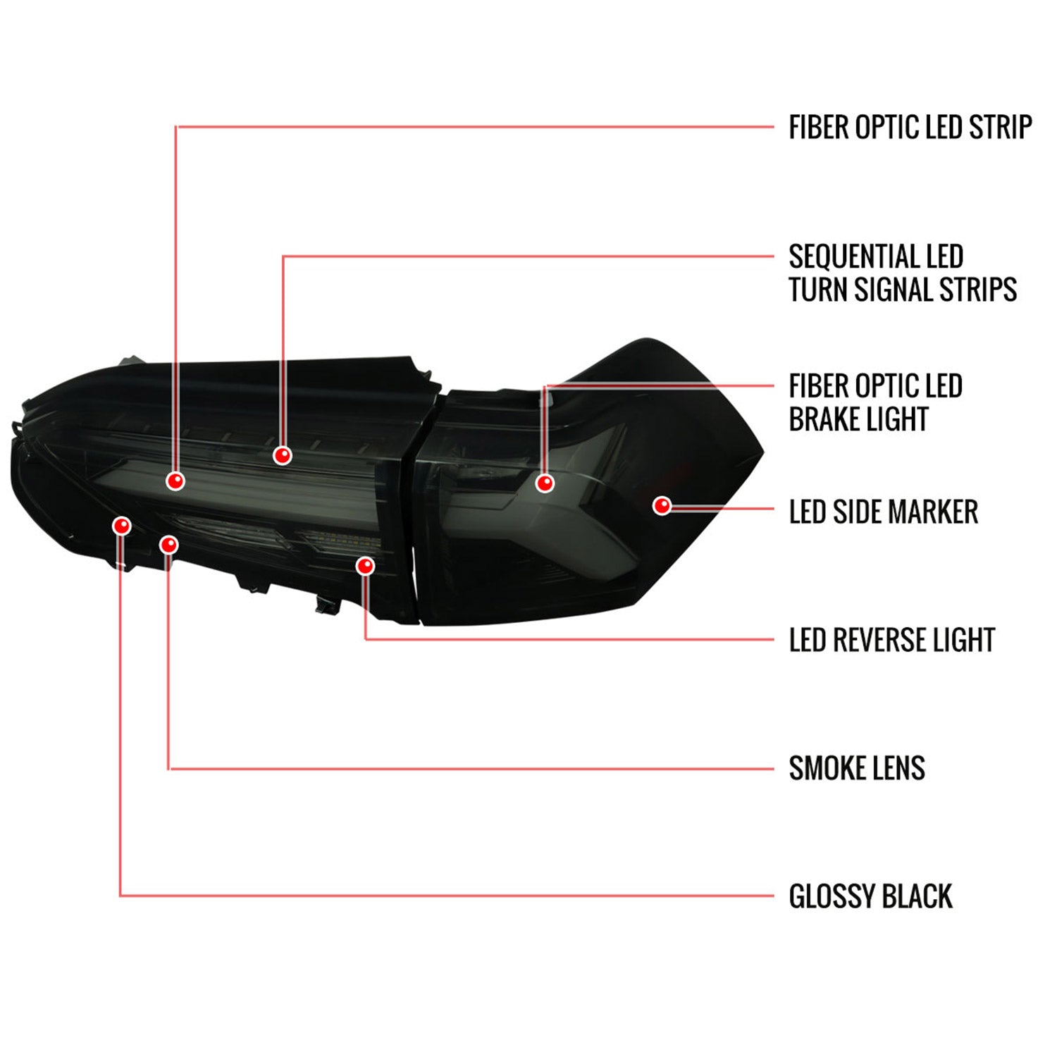 2019-2024 Toyota RAV4 White LED Bar Signal Tail Lights Glossy Black/Dark Smoke