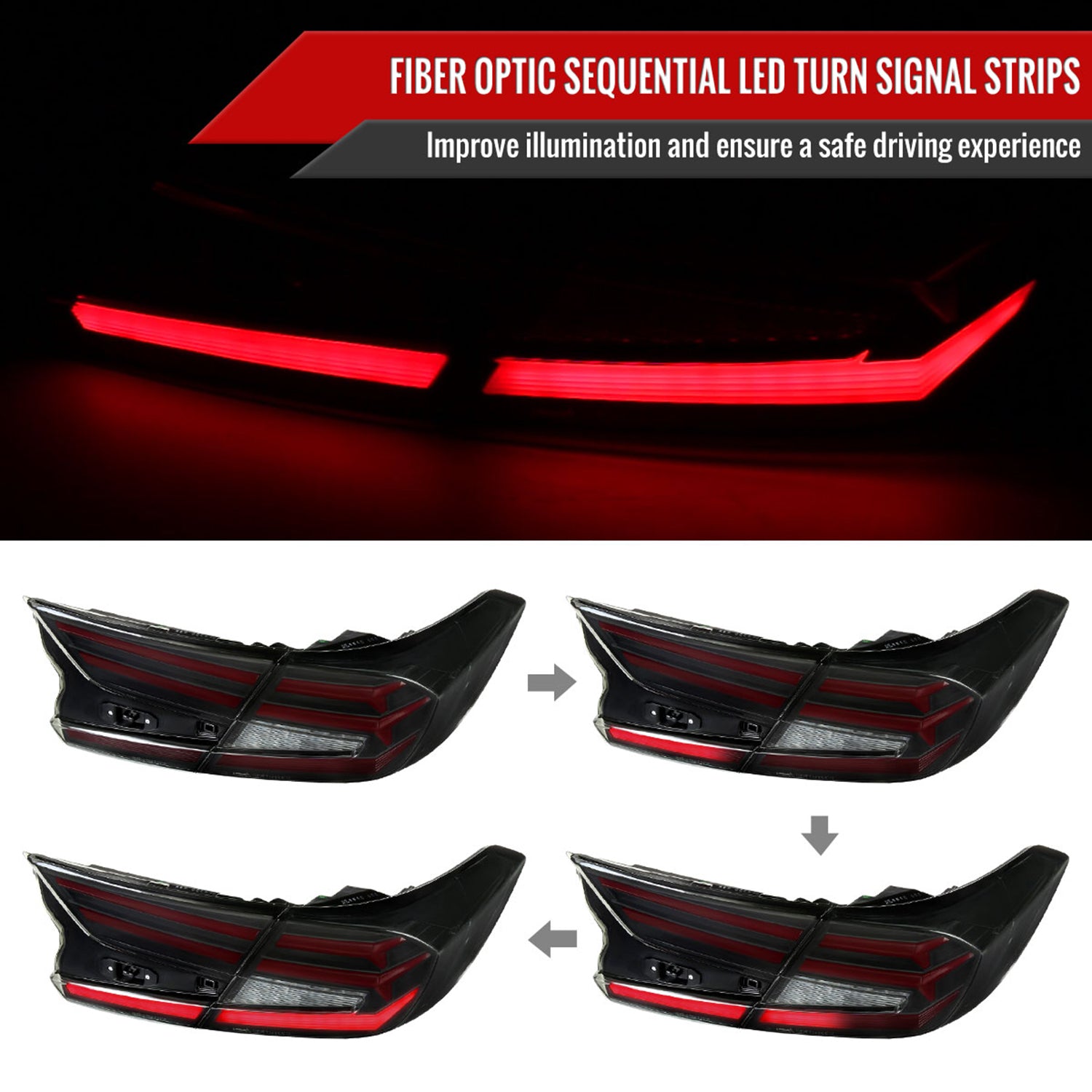 2018-2022 Honda Accord Sedan Red LED Signal Tail Lights Matt Black/Smoke