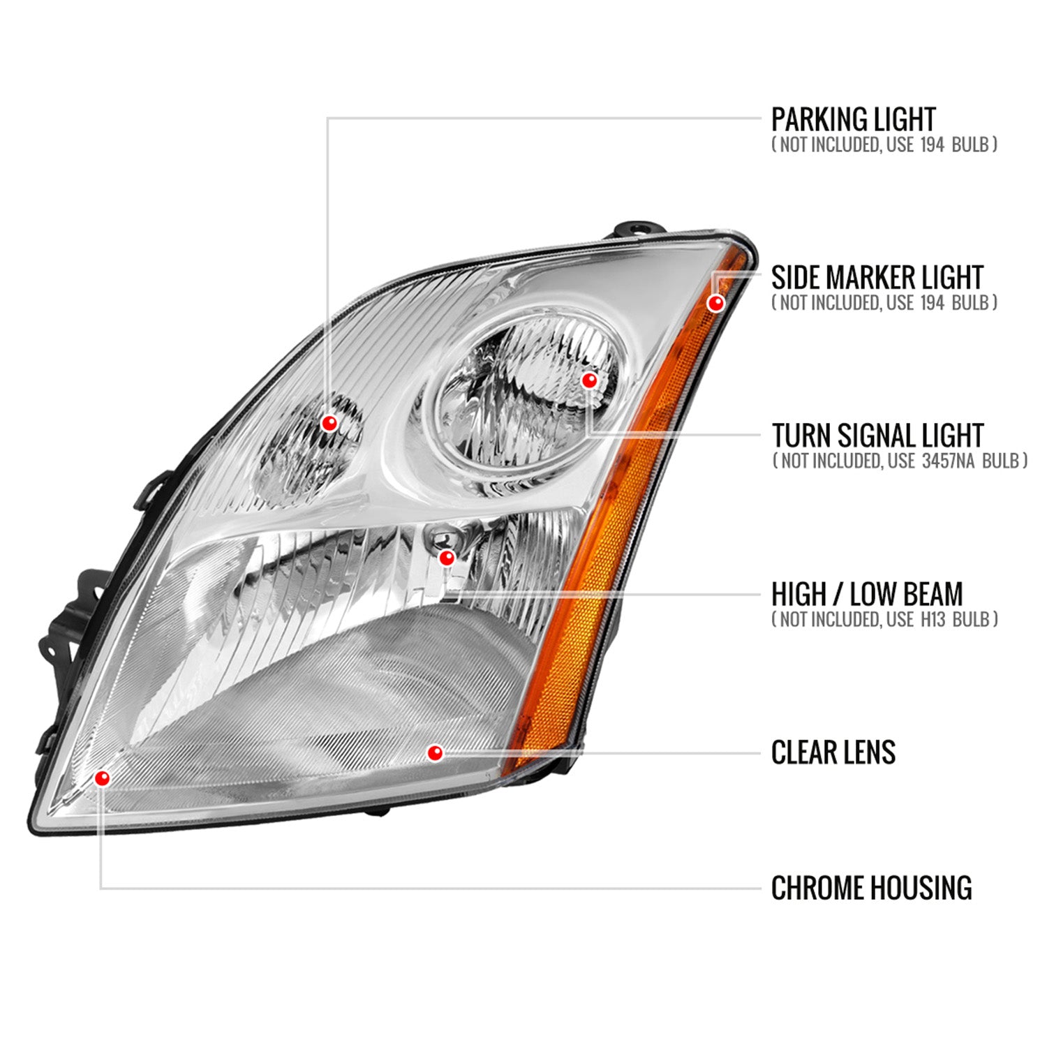 2007-2009 Nissan Sentra Factory Headlights w/Amber Reflector Chrome/Clear