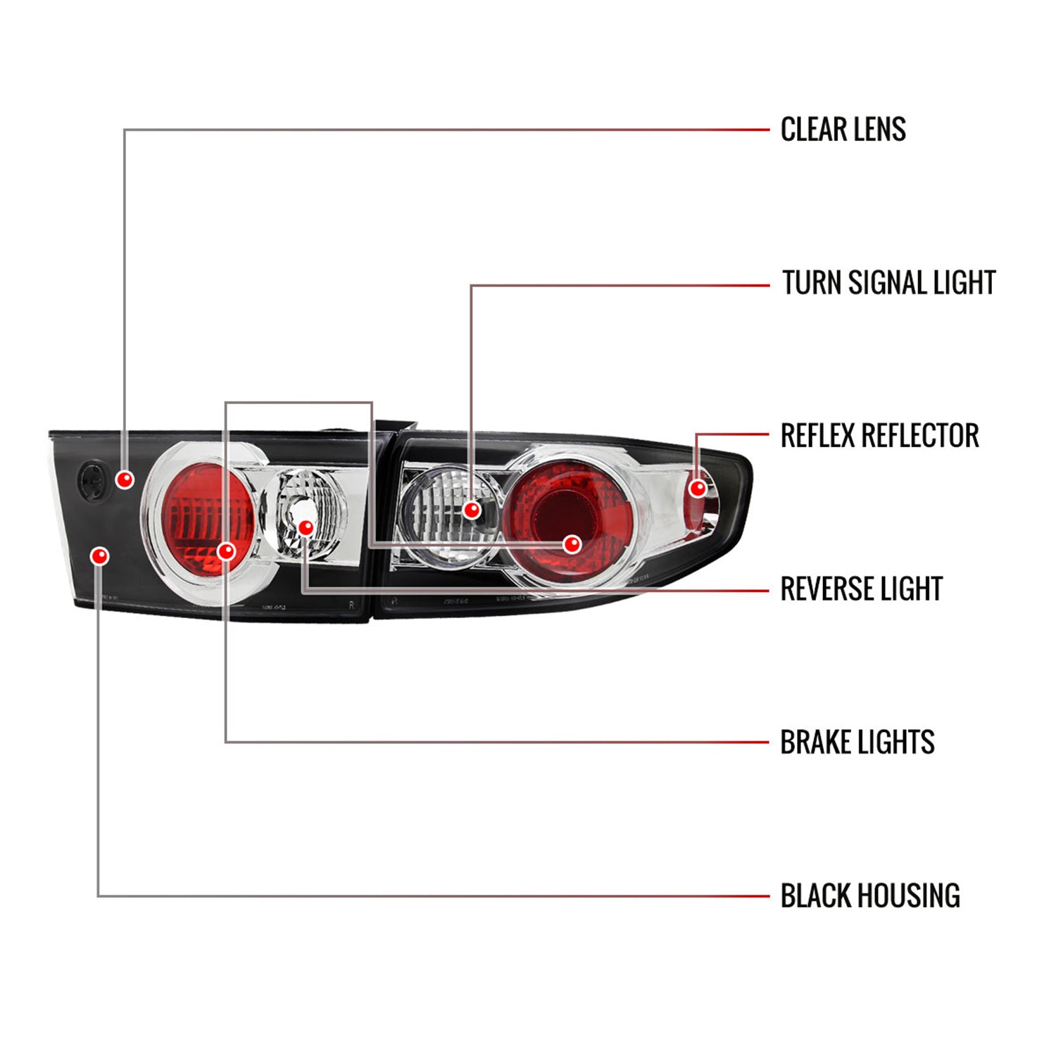 2003-2005 Honda Accord Sedan Tail Lights Matte Black Housing/Clear Lens