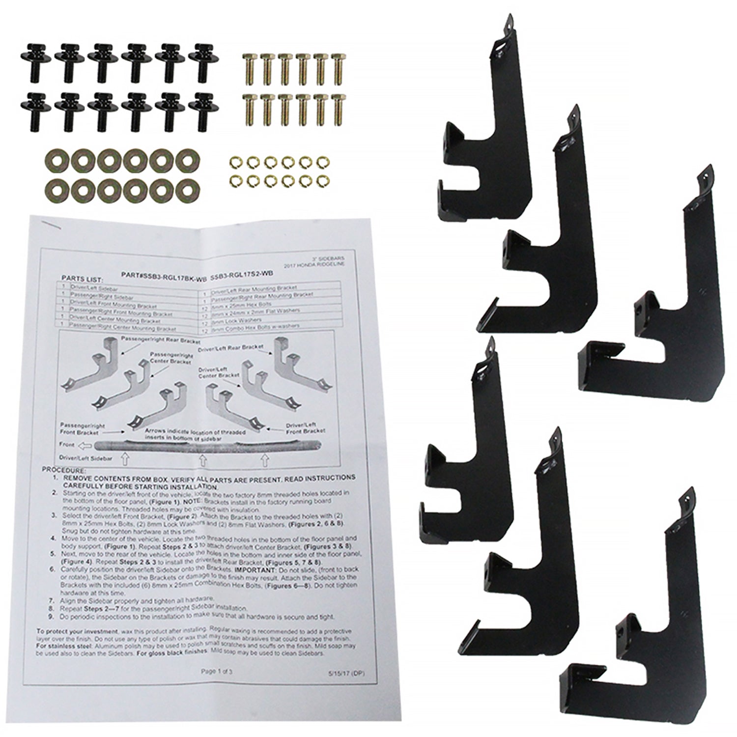 2017-2024 Honda Ridgeline Black Stainless Steel Side Step Nerf Bars