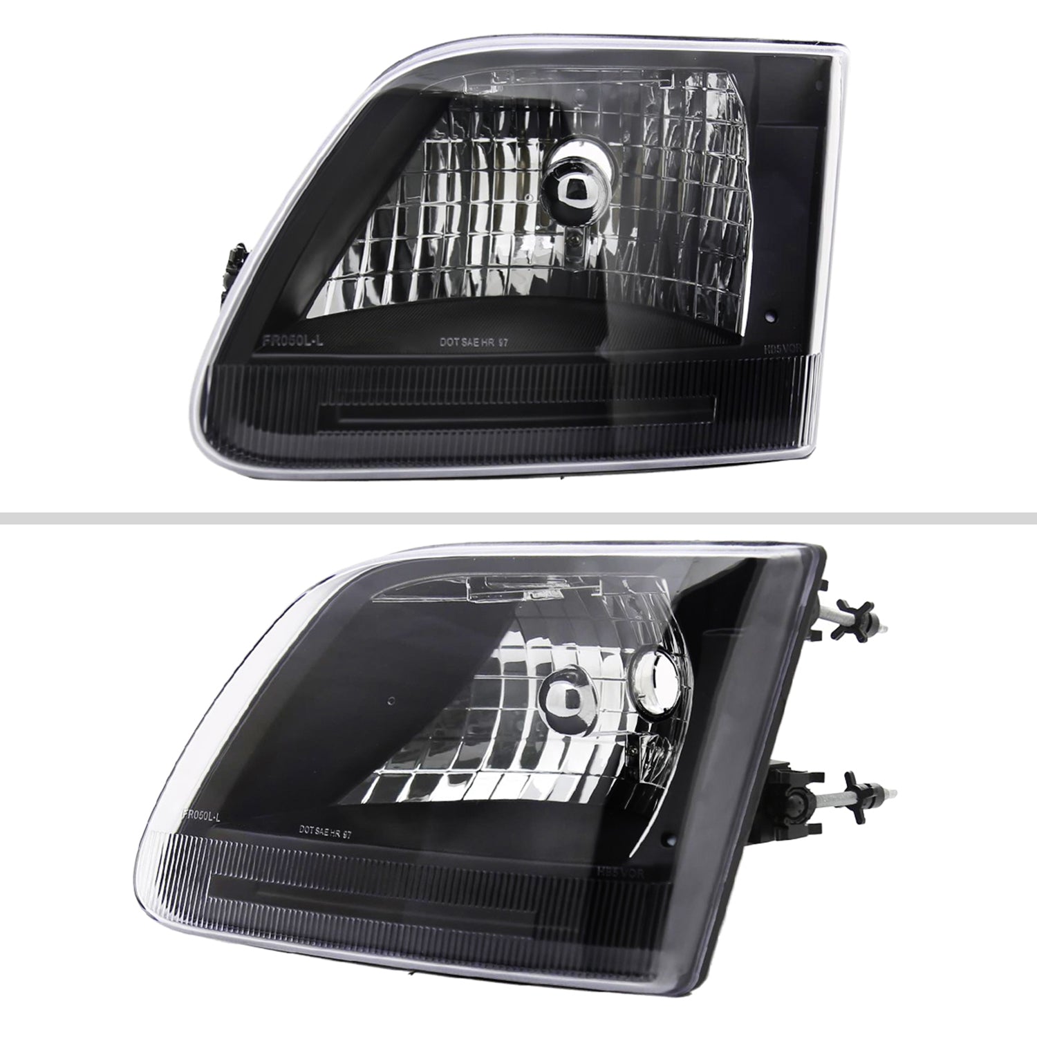 1997-2004 Ford F-150/Expedition Factory Crystal Headlights Matt Black/Clear
