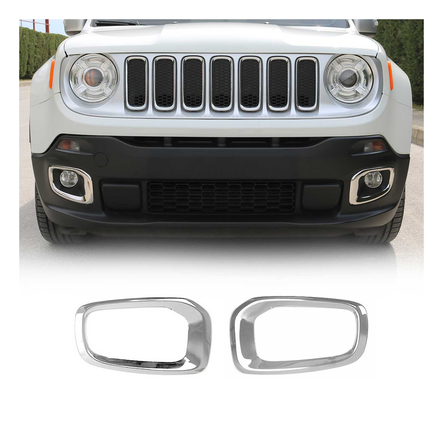 2015-2018 Jeep Renegade Fog Light Lamp Bezel Cover Steel Silver 2 Pcs