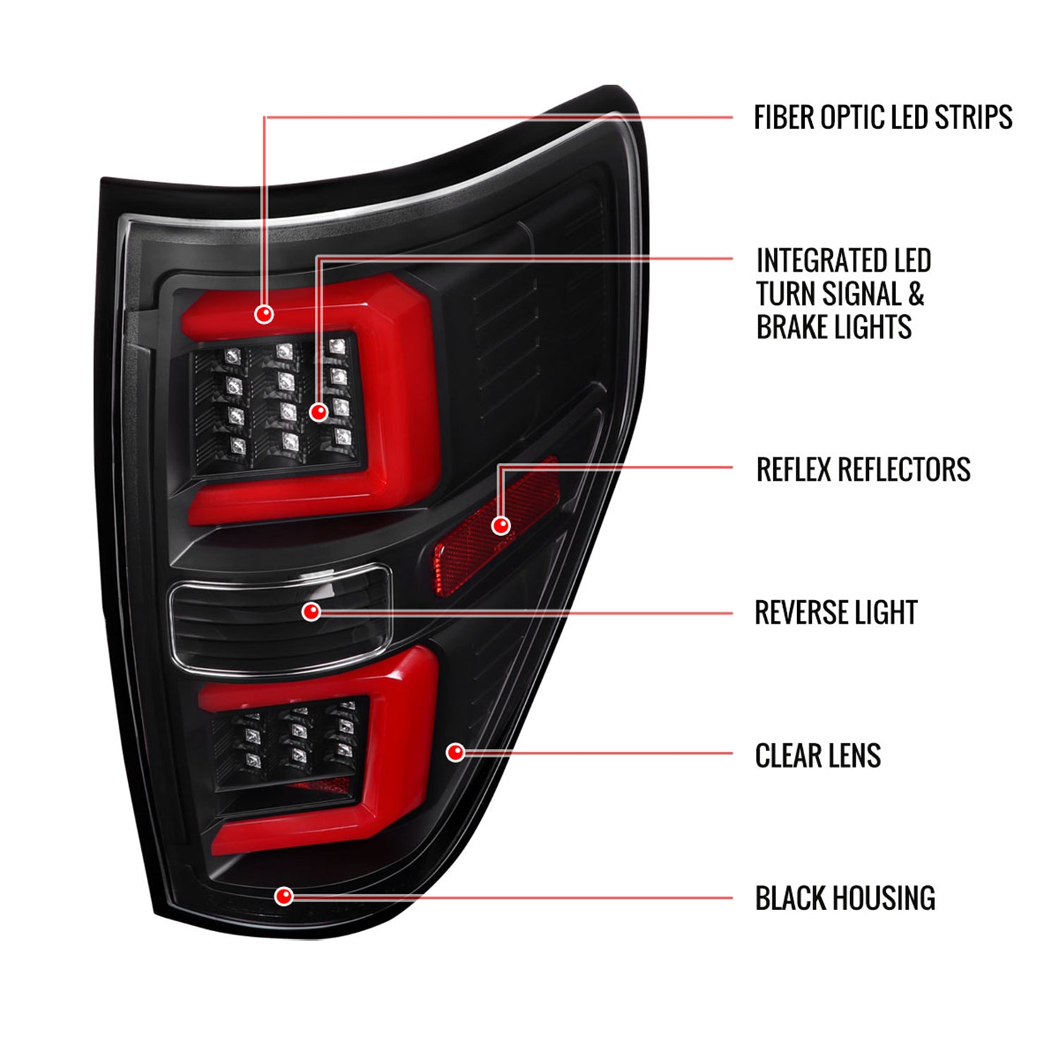2009-2014 Ford F-150 LED Tail Lights with Red LED Bar Matte Black/Clear Lens