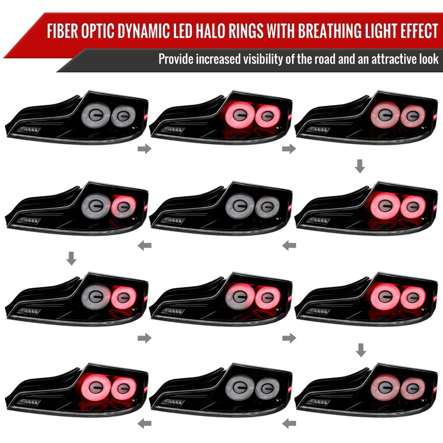 2003-2007 Infiniti G35 Coupe White LED Halo Signal Tail Lights Glossy Black