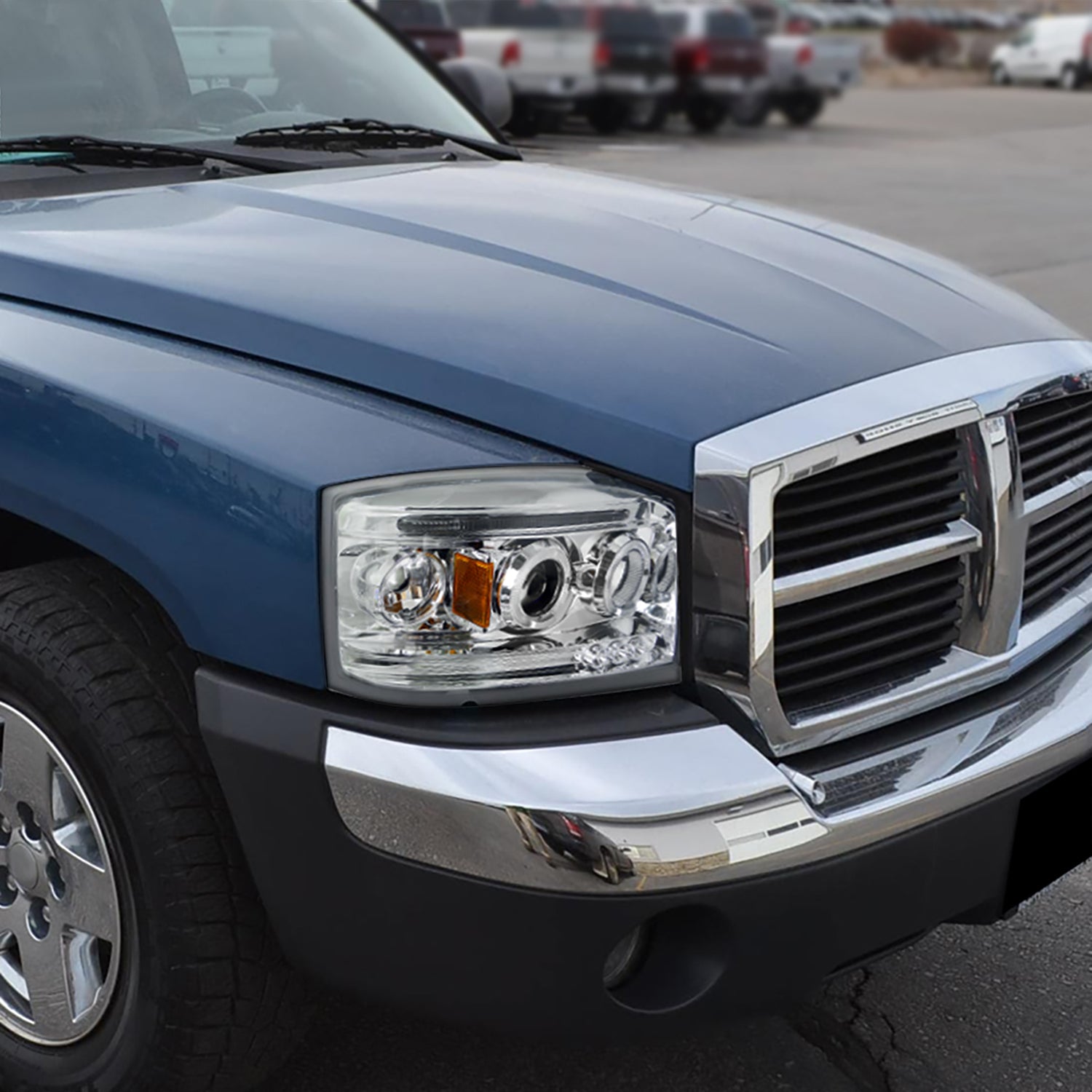 2005-2007 Dodge Dakota Dual Halo Projector Headlights Chrome/Clear Lens