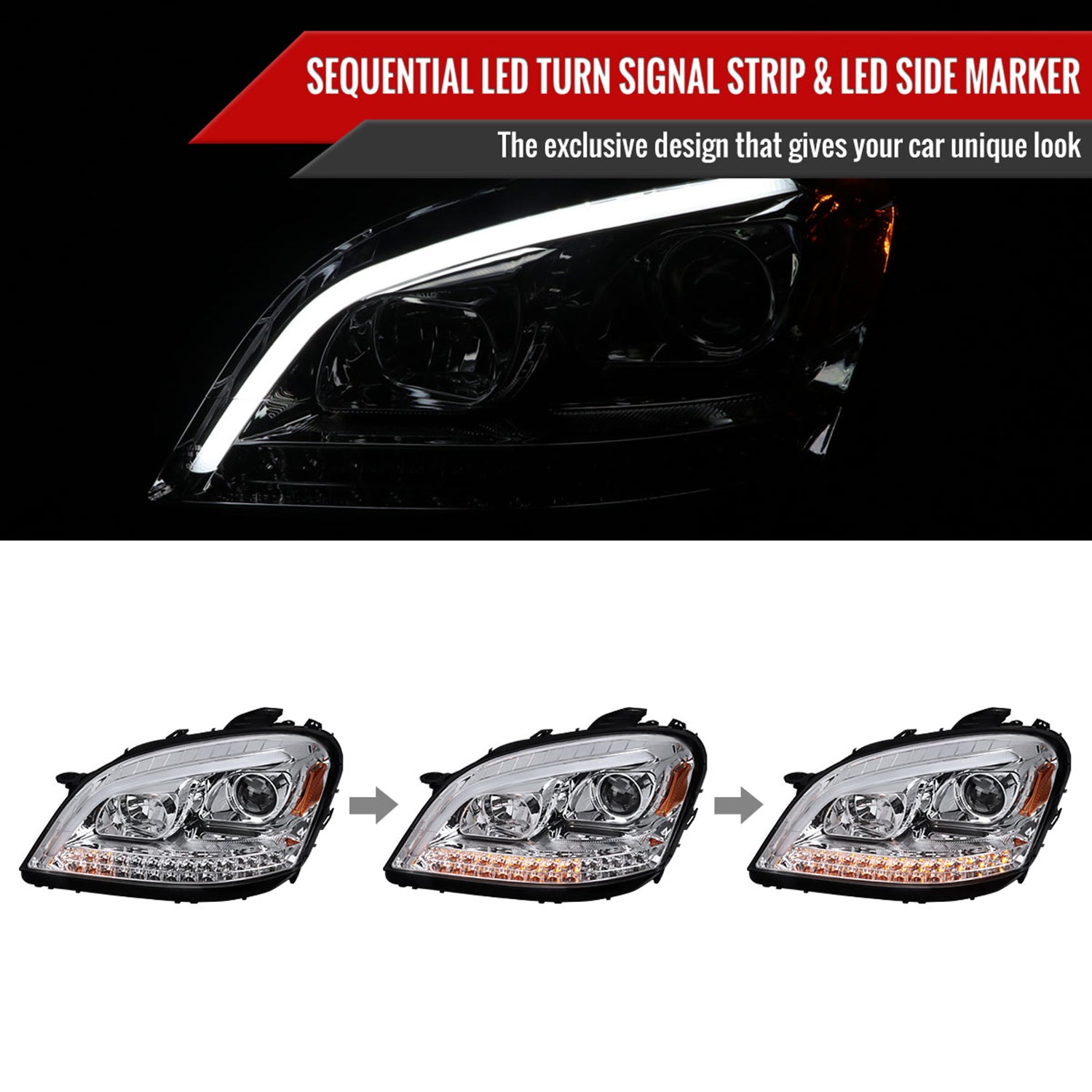 2006-2008 Mercedes Benz W164 ML Class LED Bar Headlights Signal Lights Chrome