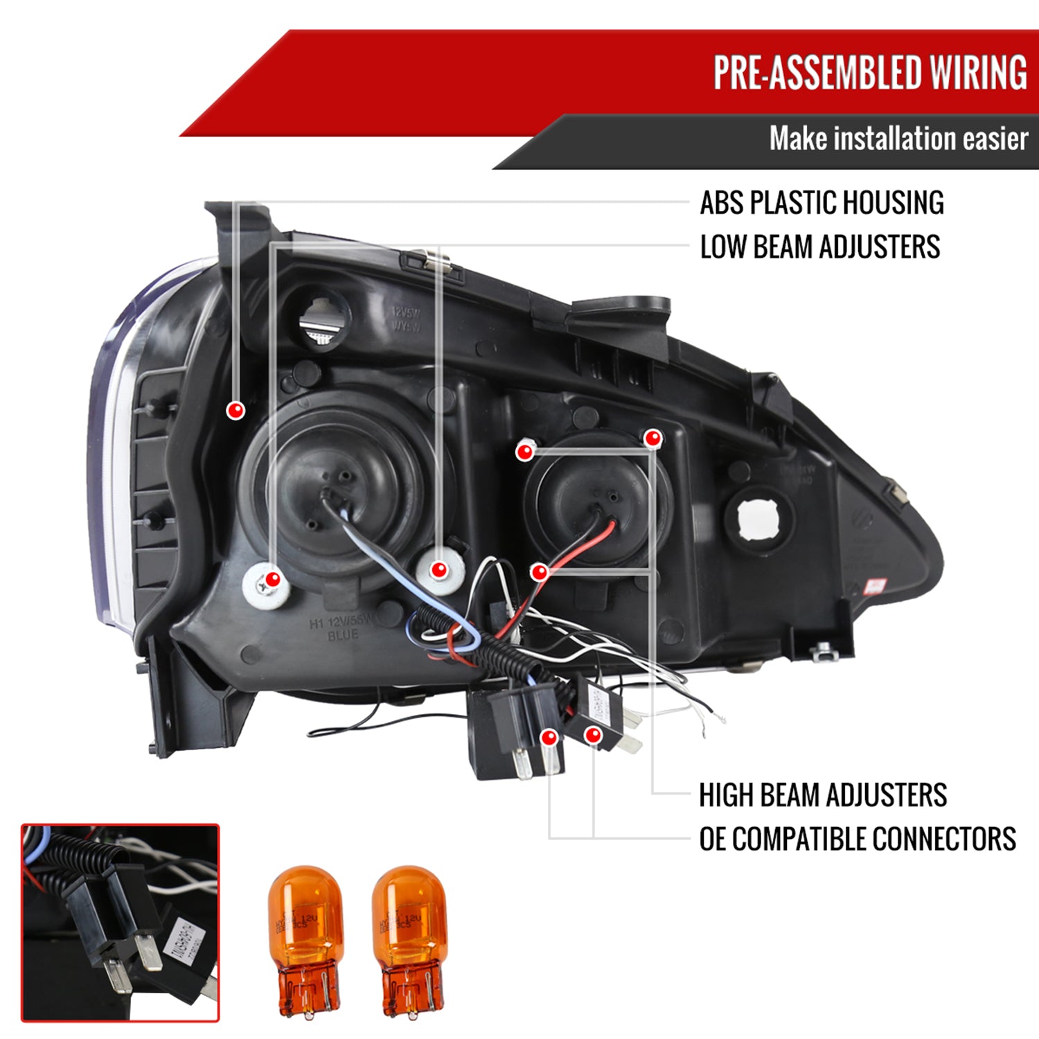 2002-2004 Acura RSX Dual Halo Projector Headlights Glossy Black/Smoke Lens