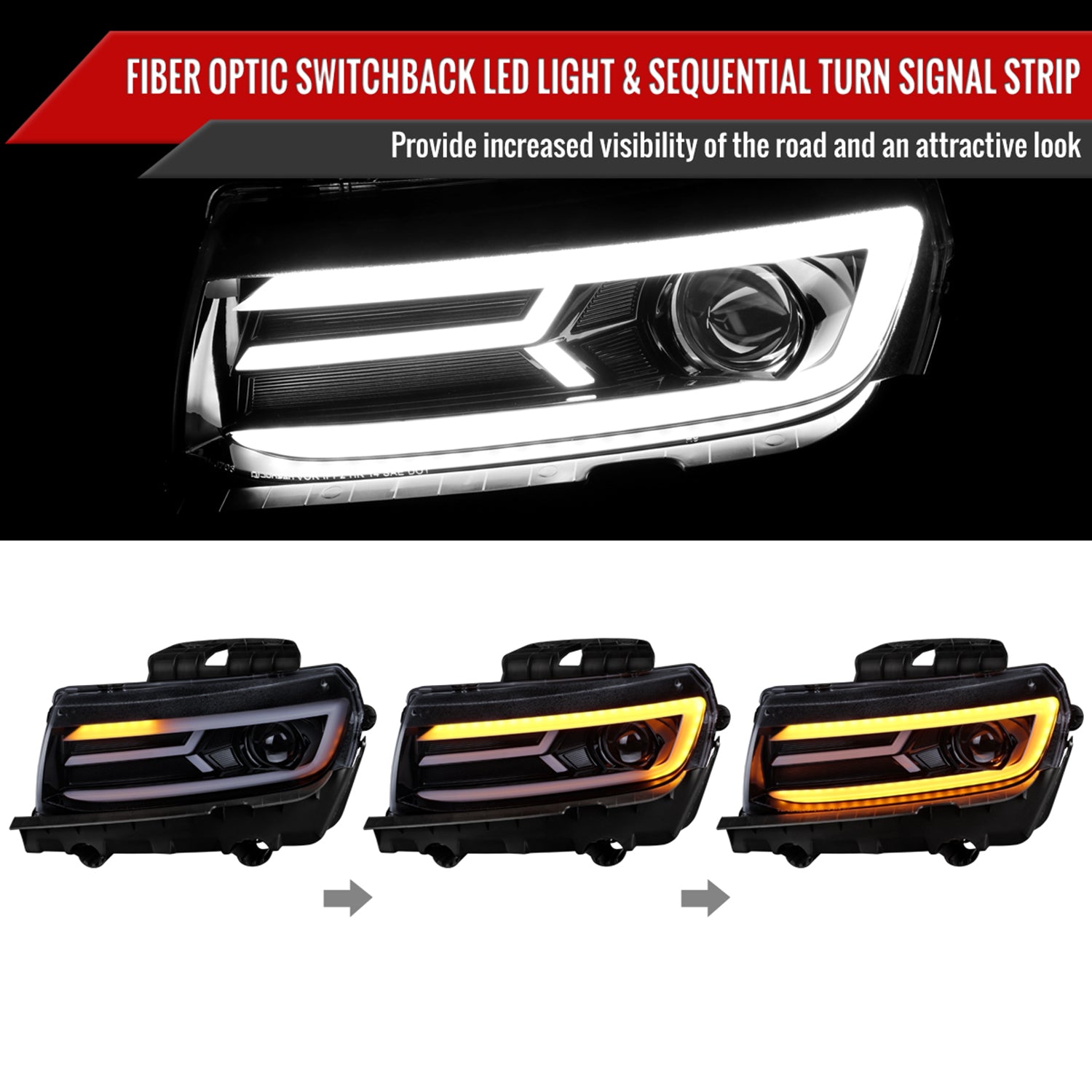 2014-2015 Chevy Camaro LED Projector Headlights Turn Signal Lights Smoke