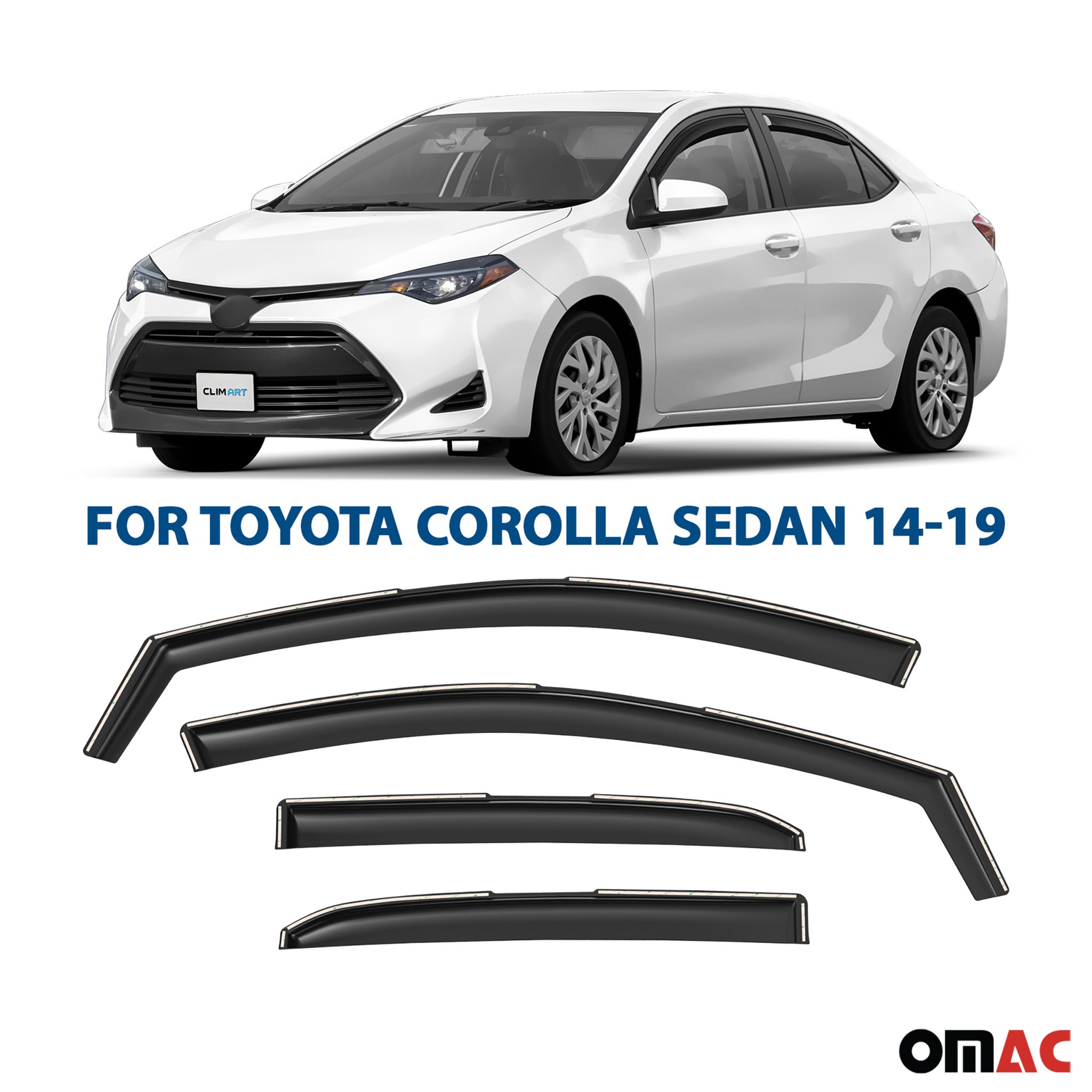 Clim Art Wind Deflectors for Toyota Corolla 2014-2019 Sedan Shatterproof 4 Pcs