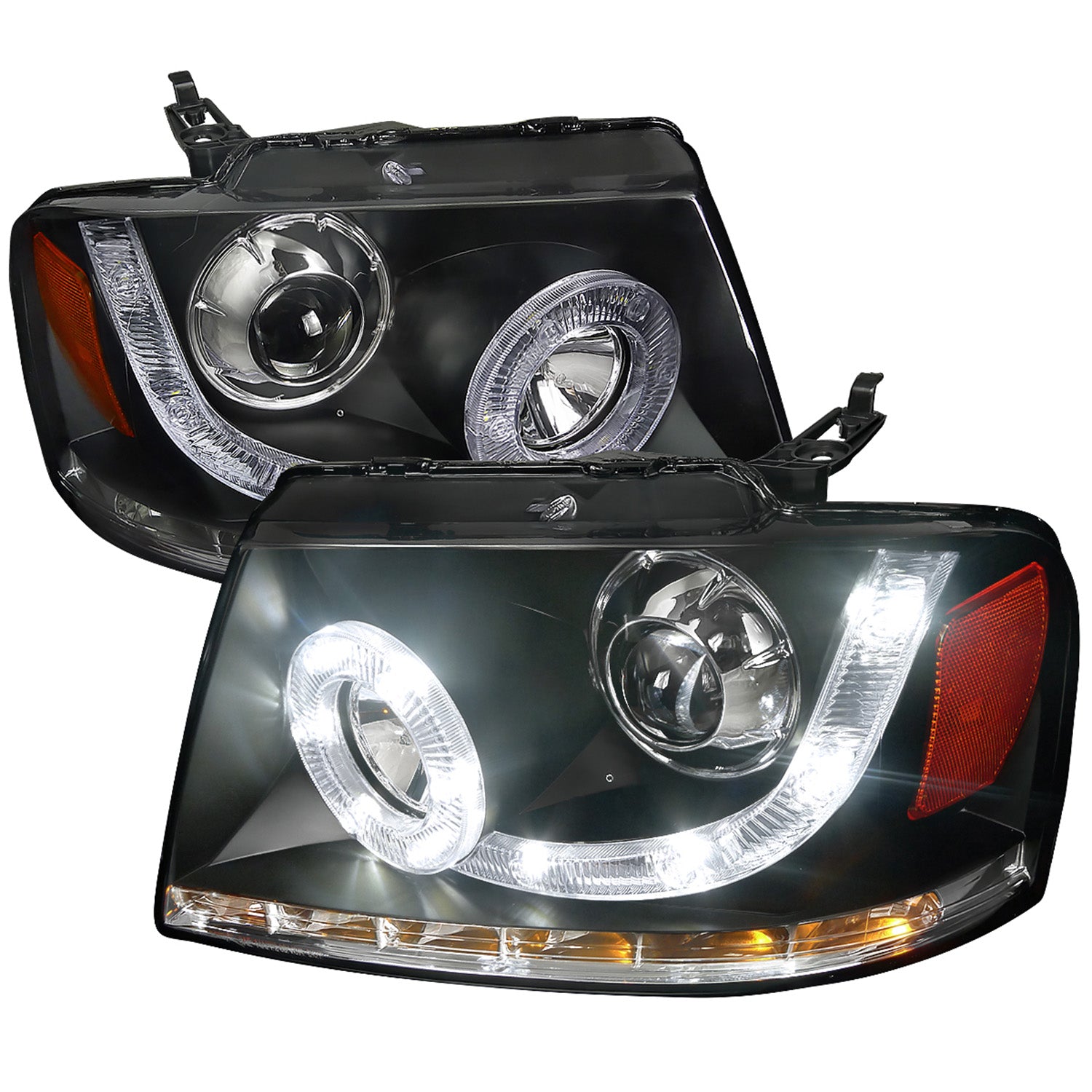 2004-2008 Ford F-150/ 06-2008 Lincoln Mark LT Halo Headlights LED& Signal Black