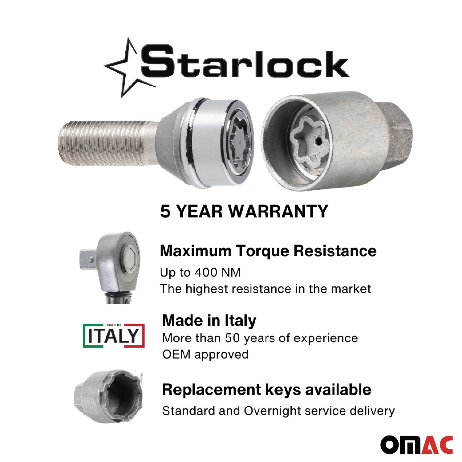 Wheel Lock Kit for Land Rover Range Rover Sport M14X1,5 Silver 4Locks & 1Key