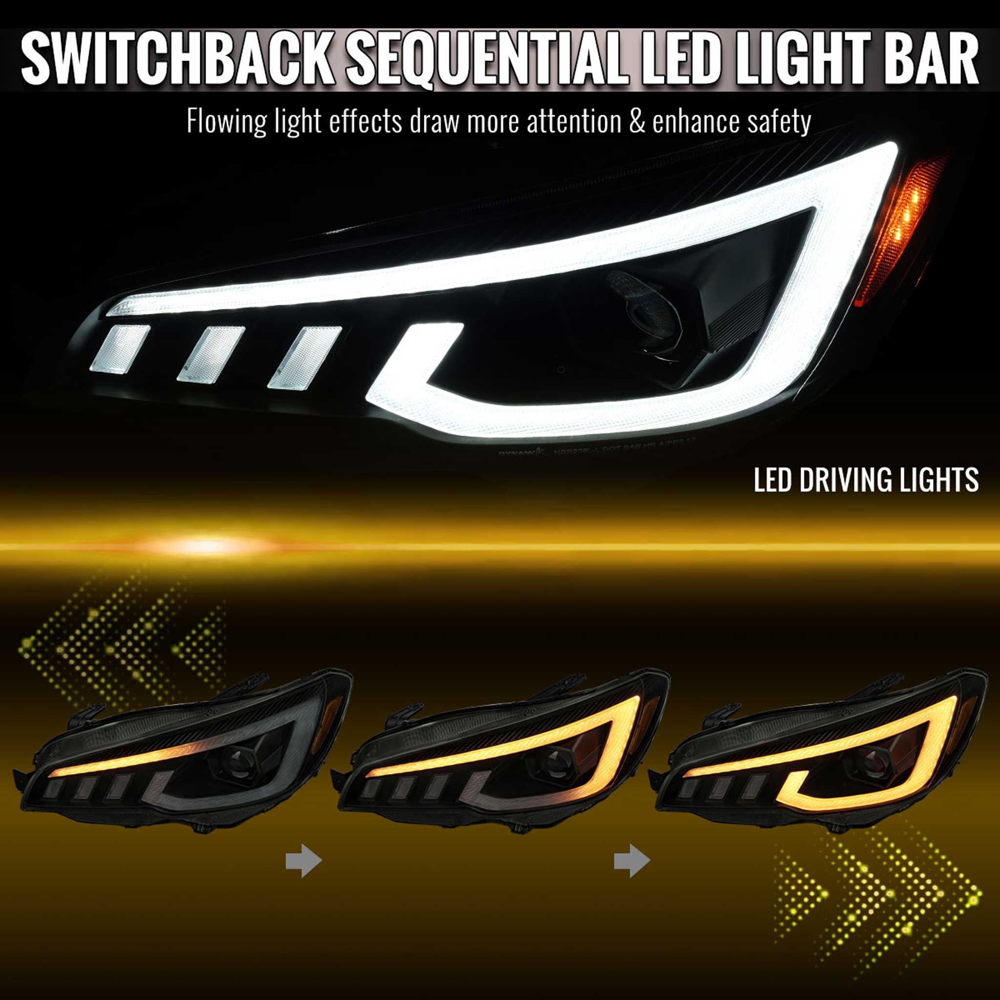 For Subaru Impreza WRX STI 2015-2021 Projector Headlights Sequential LED Switchback DRL Black Housing Smoked Lens