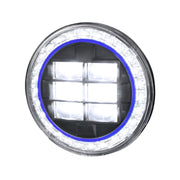 Universal 7" Round Cree LED Blue Rim Halo Projector Headlight - 1PC Matt Black