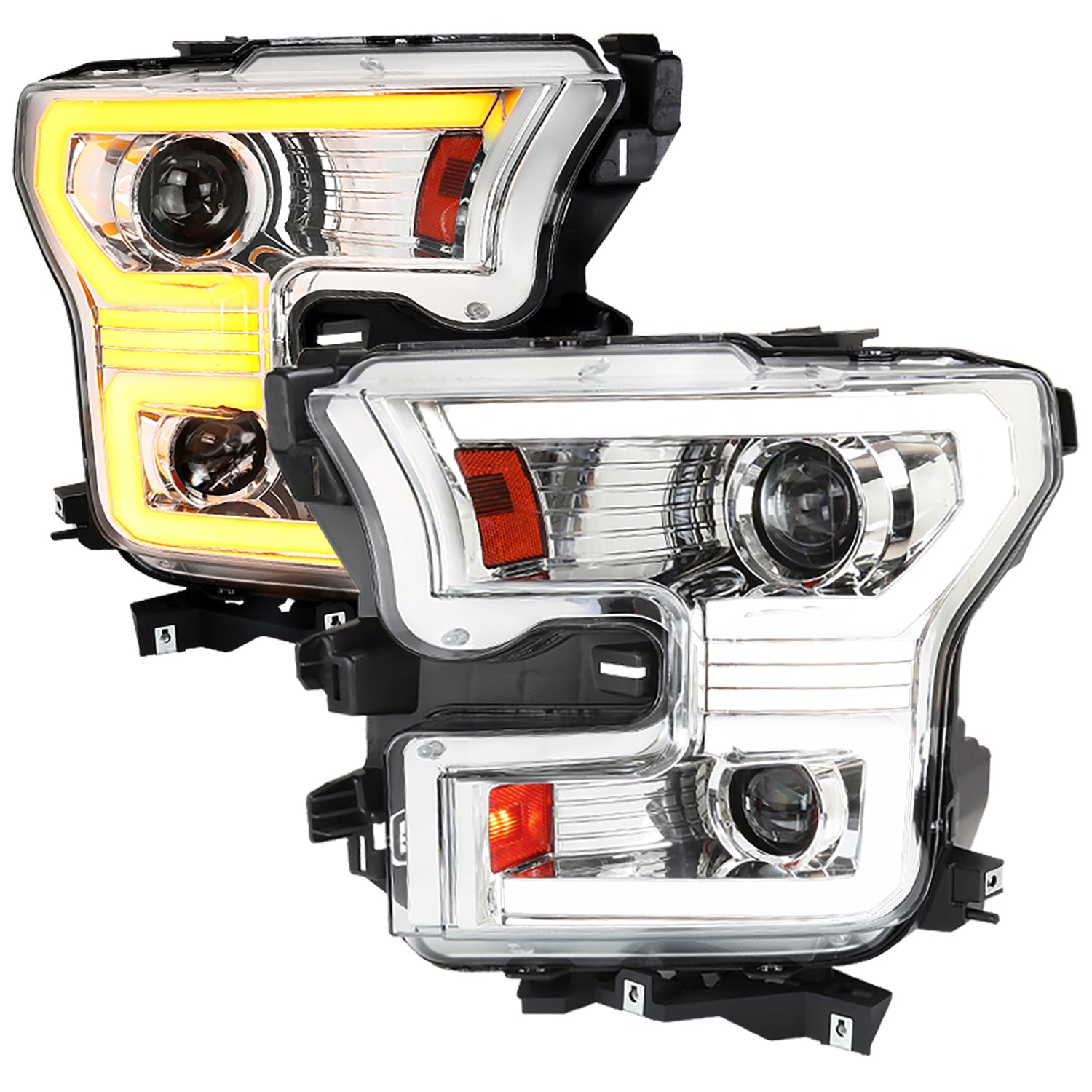 2015-2017 Ford F-150 LED Bar Projector Headlights Turn Signals Chrome / Clear