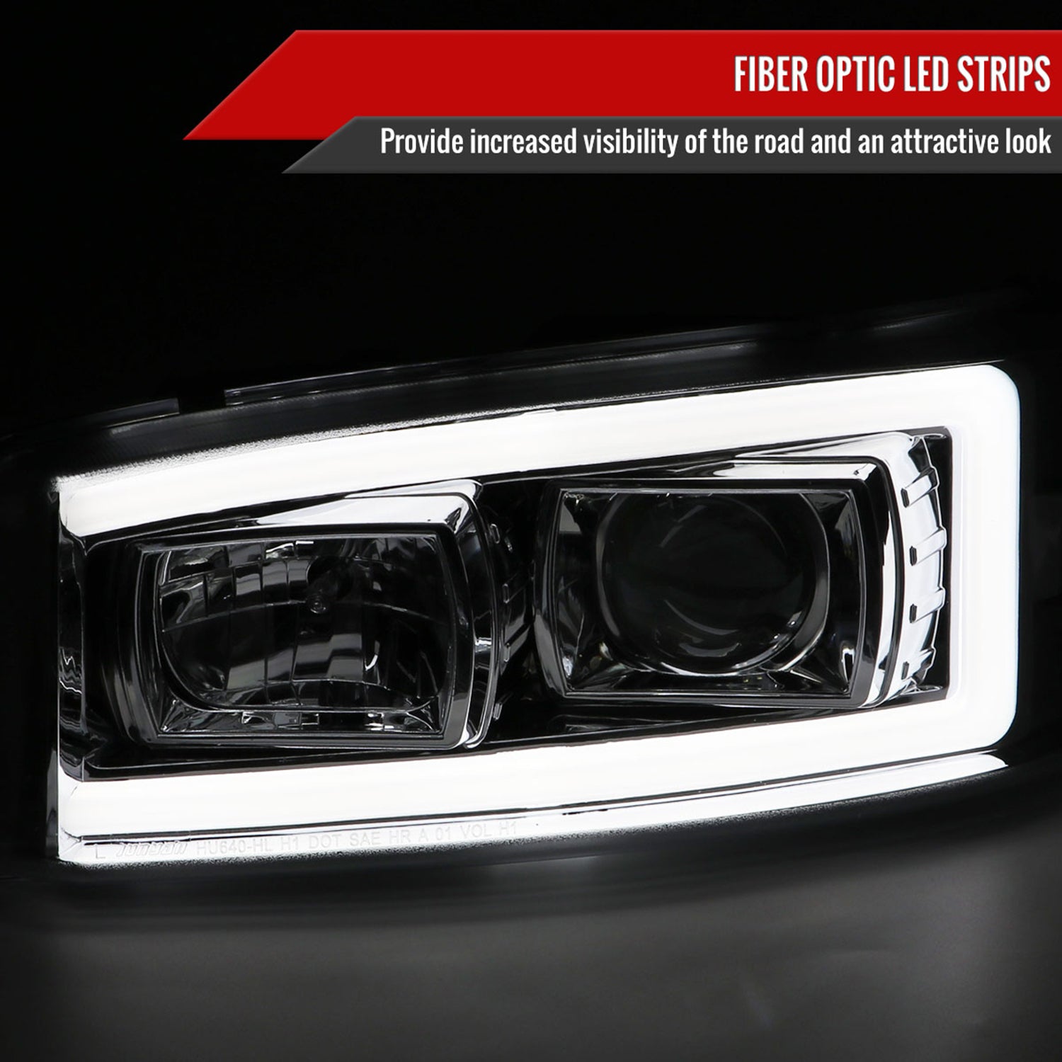 2000-2006 GMC Sierra/Denali/Yukon LED Strip Projector Headlights Chrome/Clear