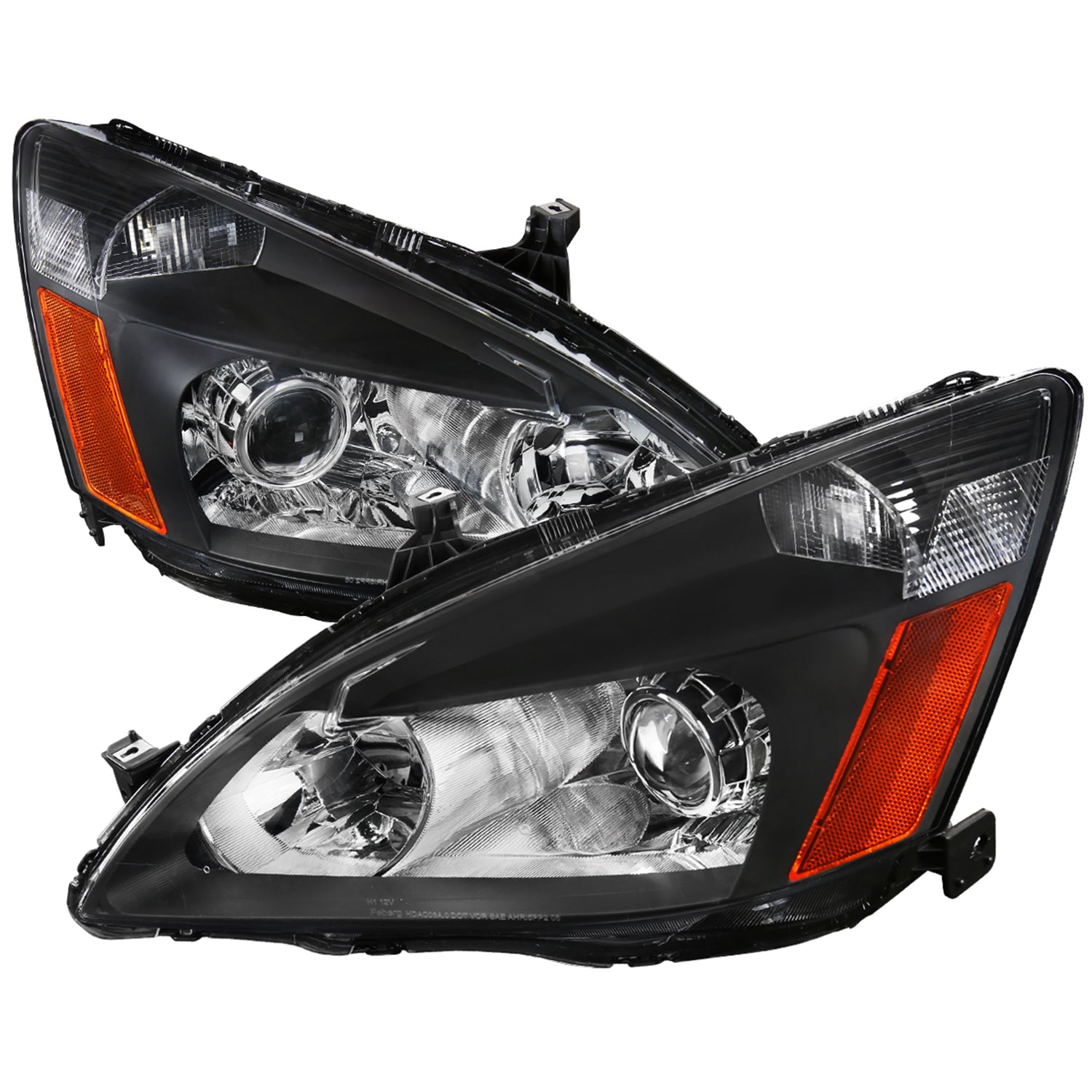 2003-2007 Honda Accord Retro Projector Headlights Amber Reflectors Matt Black