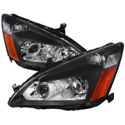 2003-2007 Honda Accord Retro Projector Headlights Amber Reflectors Matt Black