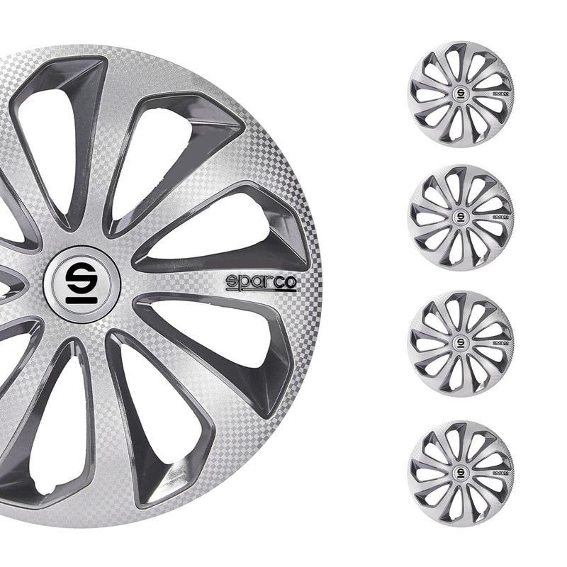 Sicilia Hub Caps Wheel Cover 14" Silver Carbon & Grey Full Set 4 pcs.