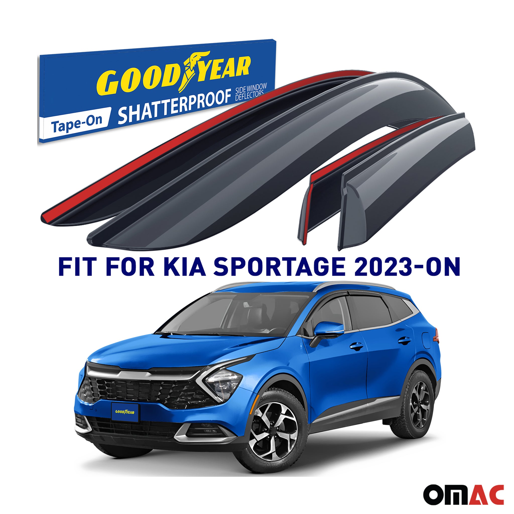 Goodyear Wind Deflectors for Kia Sportage 2023-2025 Tape-On Premium Smoke 4 pcs